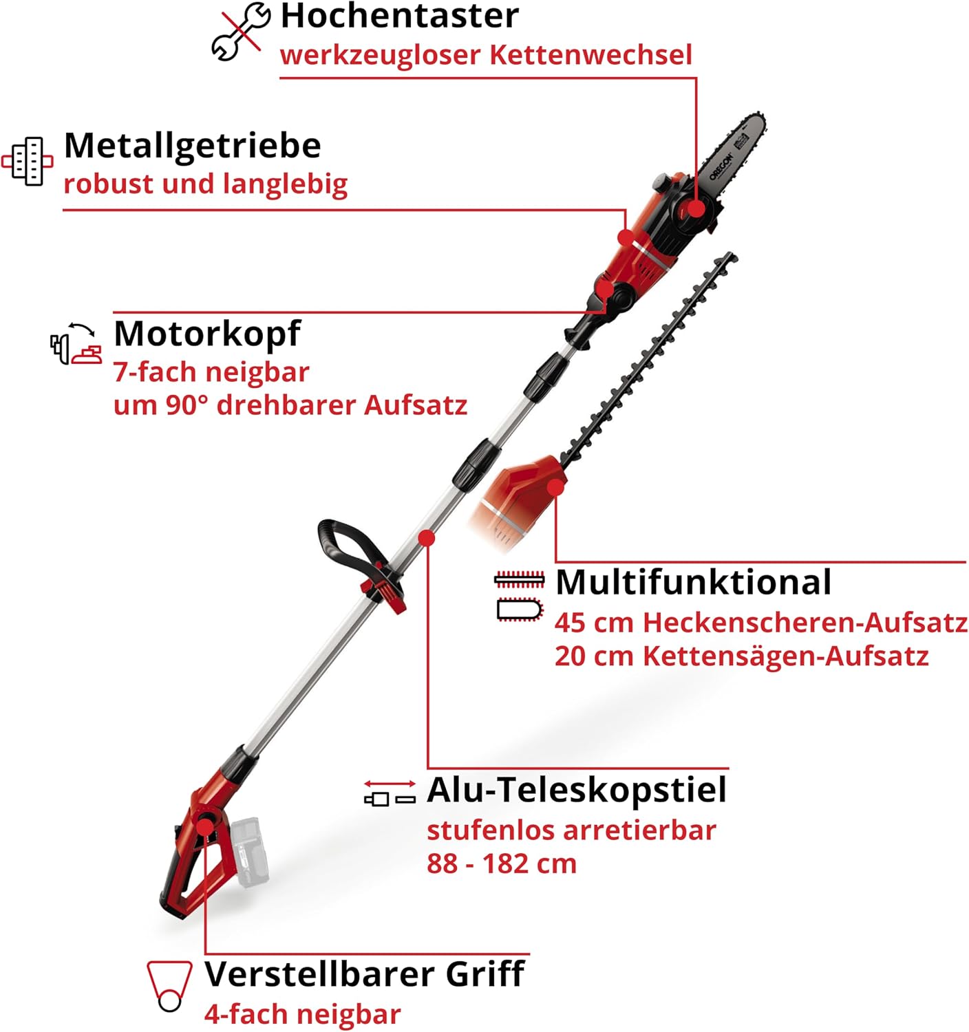 Detalle de Einhell Akku Multifunktionswerkzeug GE-HC 18 Li T – 2-in-1 Heckenschere & Motorsäge (Oregon, ohne Akku & Ladegerät)