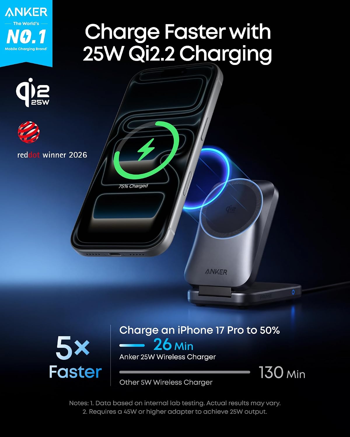Detalle 2 de Anker Prime 3-in-1 Wireless Charger: Compact, Quiet and Ready for iPhone 17/16, Apple Watch & AirPods