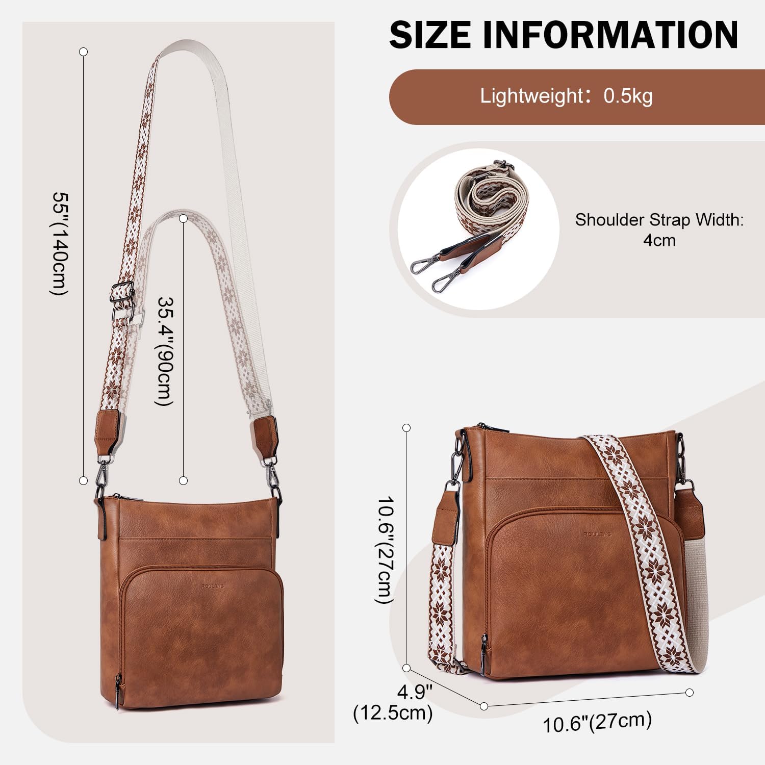 Detalle de Roulens soft vegan leather crossbody bag with front wallet pocket and adjustable strap