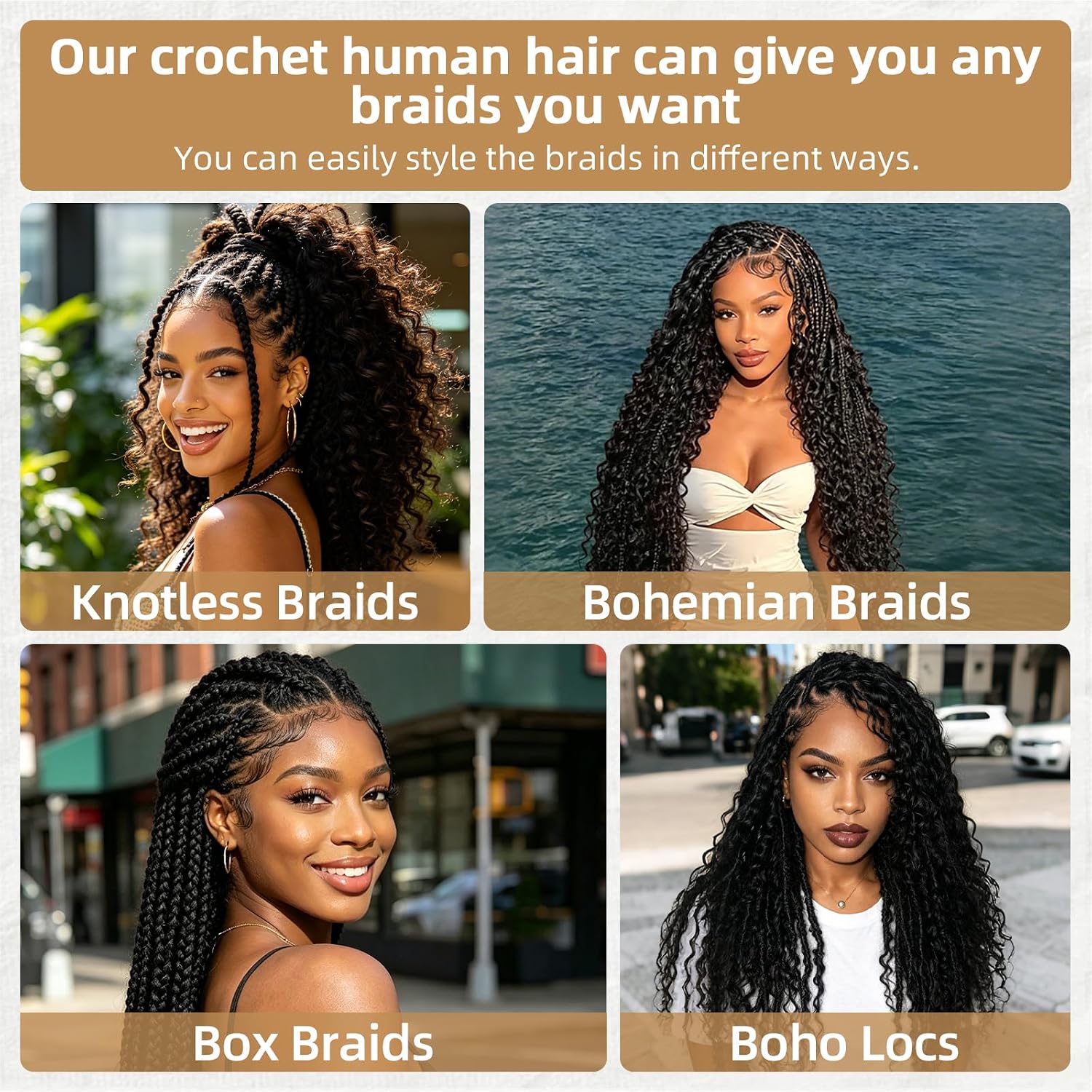 Detalle de Human Crochet Hair for Black Women: 14 Inch Feather Deep Wave Crochet Extensions, 60g, 50 Strands