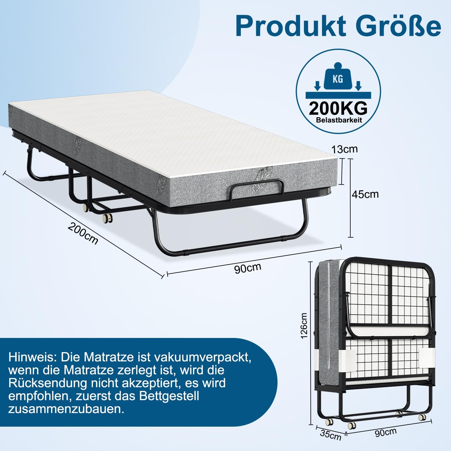 Detalle 2 de ISOISL Cama plegable 90 x 200 cm colchón 13 cm