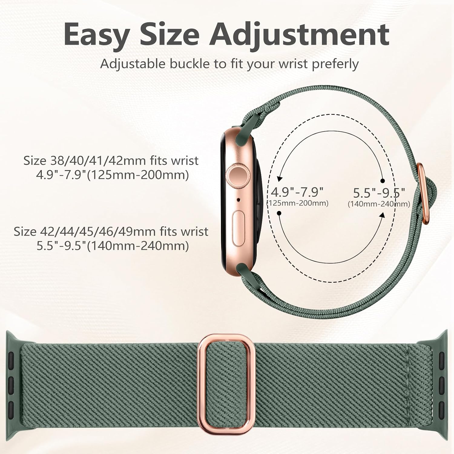 Detalle de Maledan Solo Loop Nylon Strap for Apple Watch (40/41mm, 38/42mm) – Pine Green