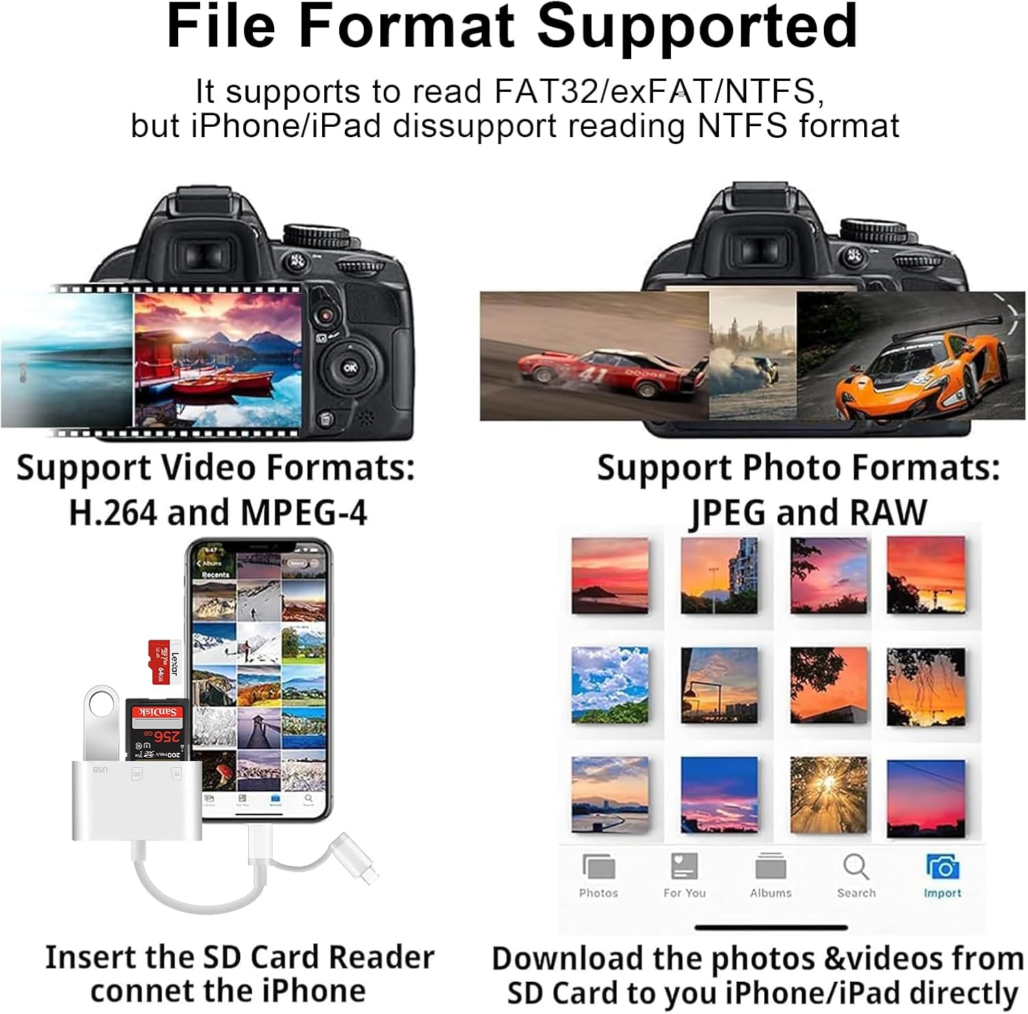 Thumbnail 5 de [Apple MFi Certified] 3-in-1 SD Card Reader for iPhone & USB-C devices — 3 Ports in one compact reader