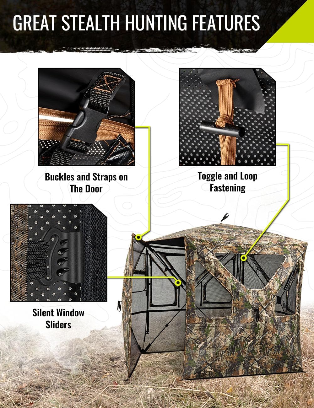 Detalle de TIDEWE BL008-AMZ 360° See-Through Hunting Blind, Pop-Up, 2–3 Person
