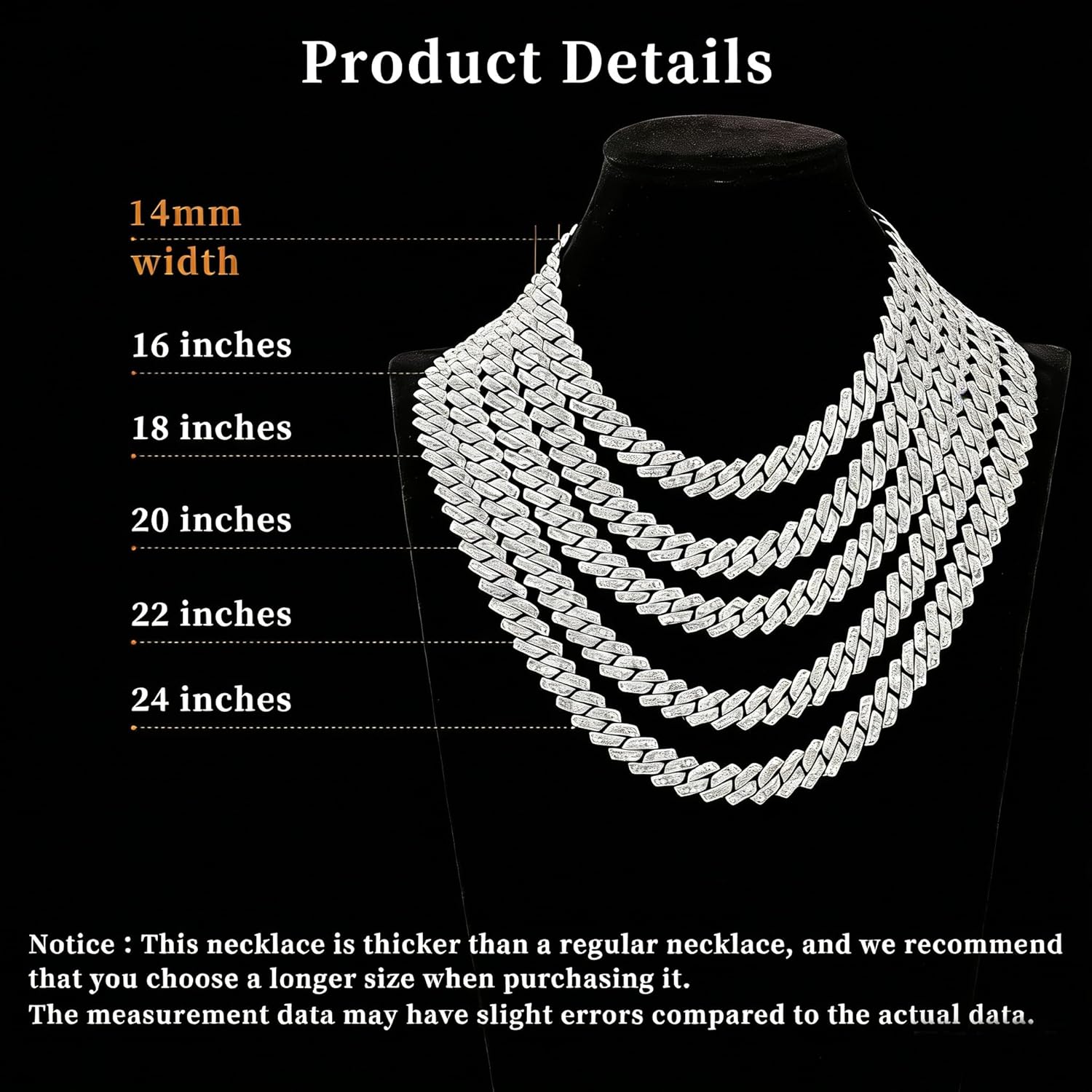 Detalle 2 de Esmoly Hip Hop collana uomo Argento/14K oro Iced Out in catena cubana 14 mm