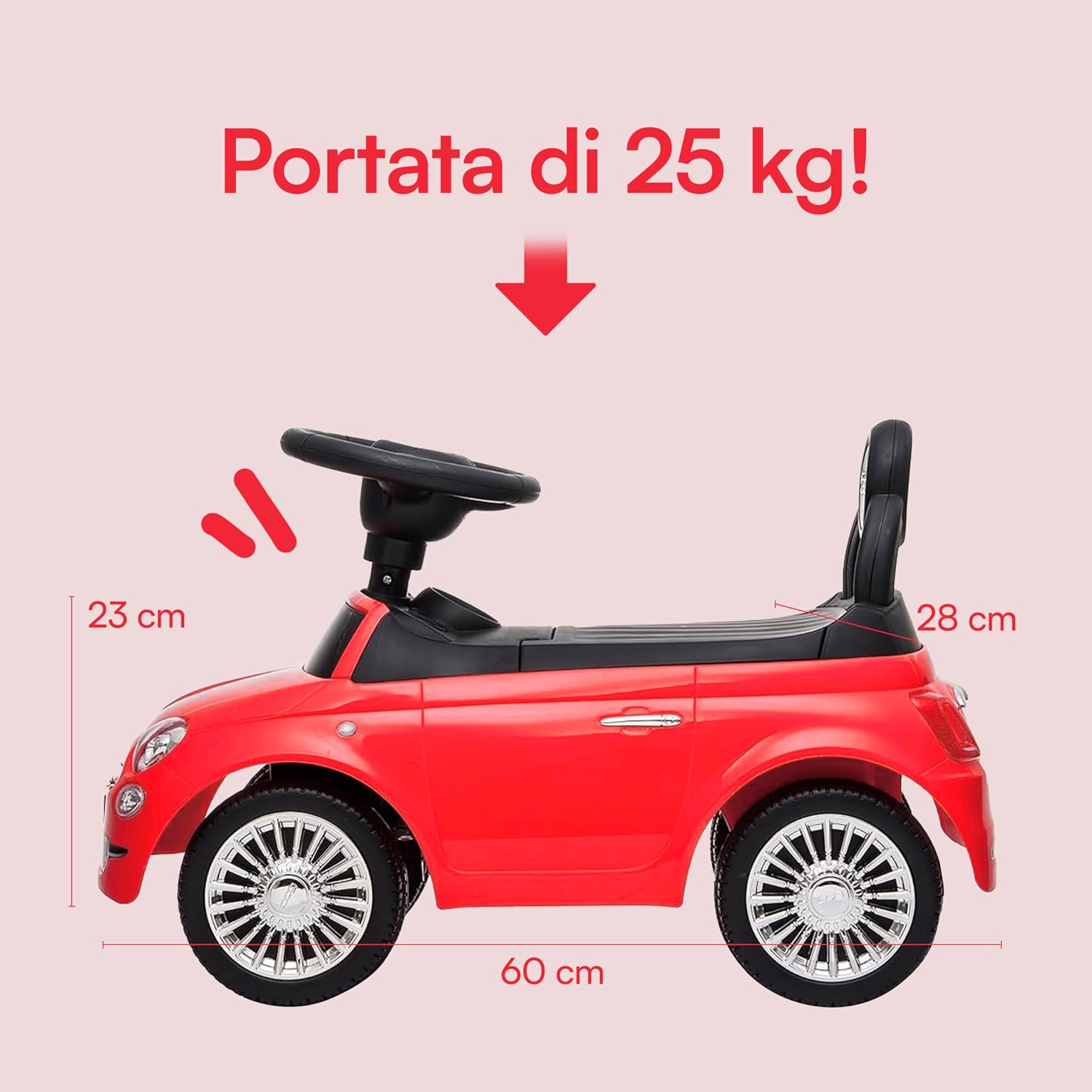 Thumbnail 6 de Baroni Toys Macchinina Fiat 500 Cavalcabile 28 cm