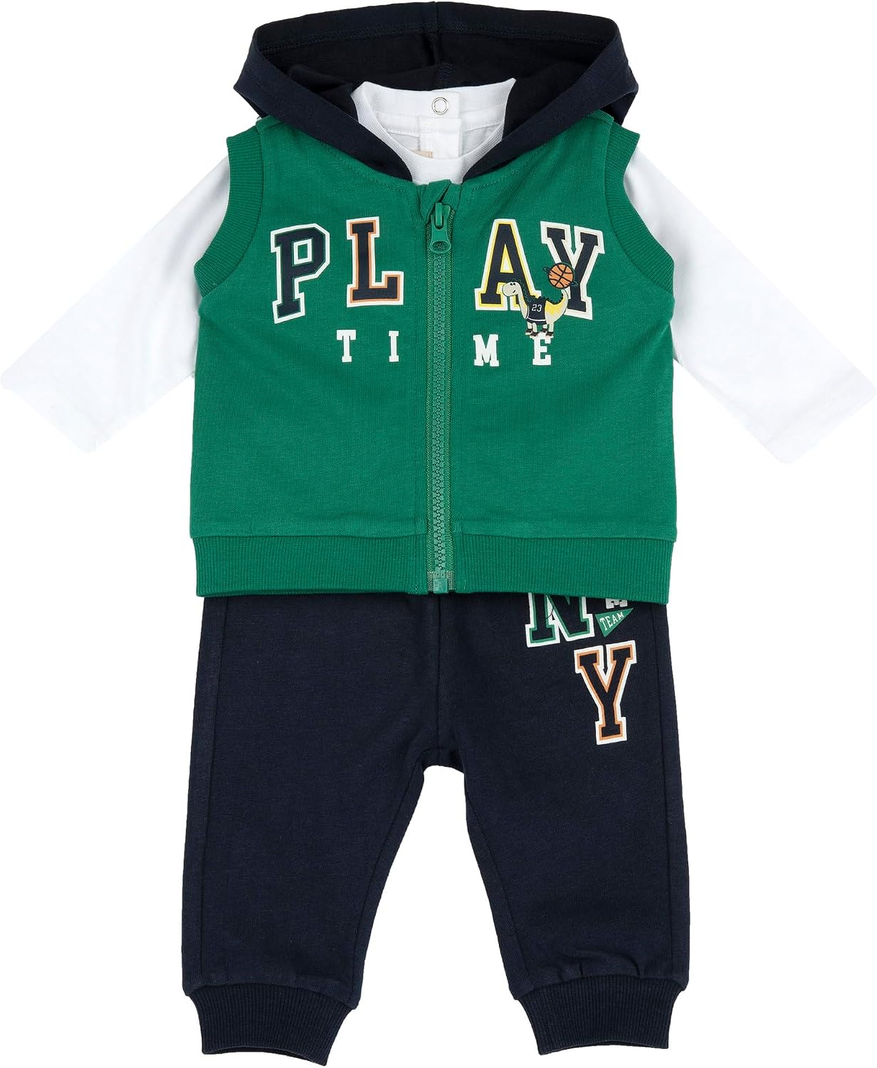 Detalle de Chicco Ensemble En Tissu Doux pour Bébé Garçon — 3 pièces, T-shirt et Pantalon, ouverture pratique (lot de 1)