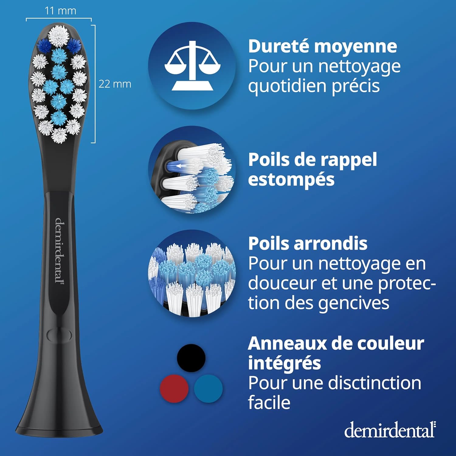 Detalle 2 de 8 brossettes Demirdental compatibles Philips Sonicare (HX9048) – noir, Medium, Premium Plaque Defence