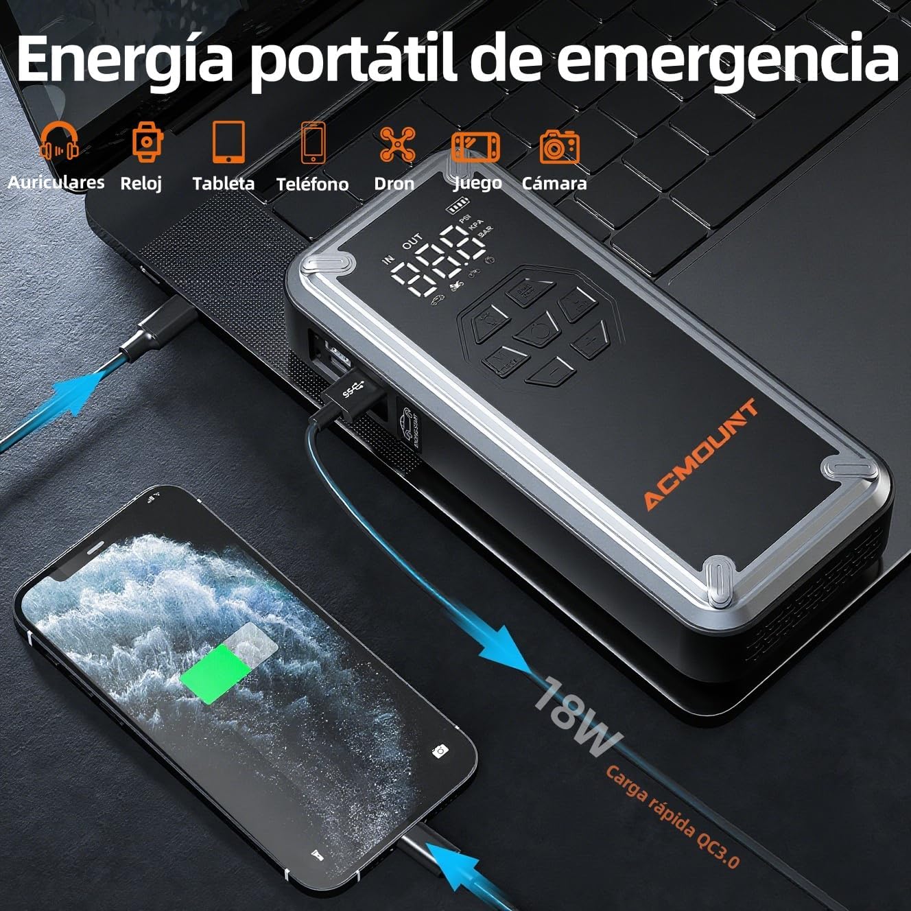 Detalle 2 de Acmount W160 7000A Arrancador y Compresor
