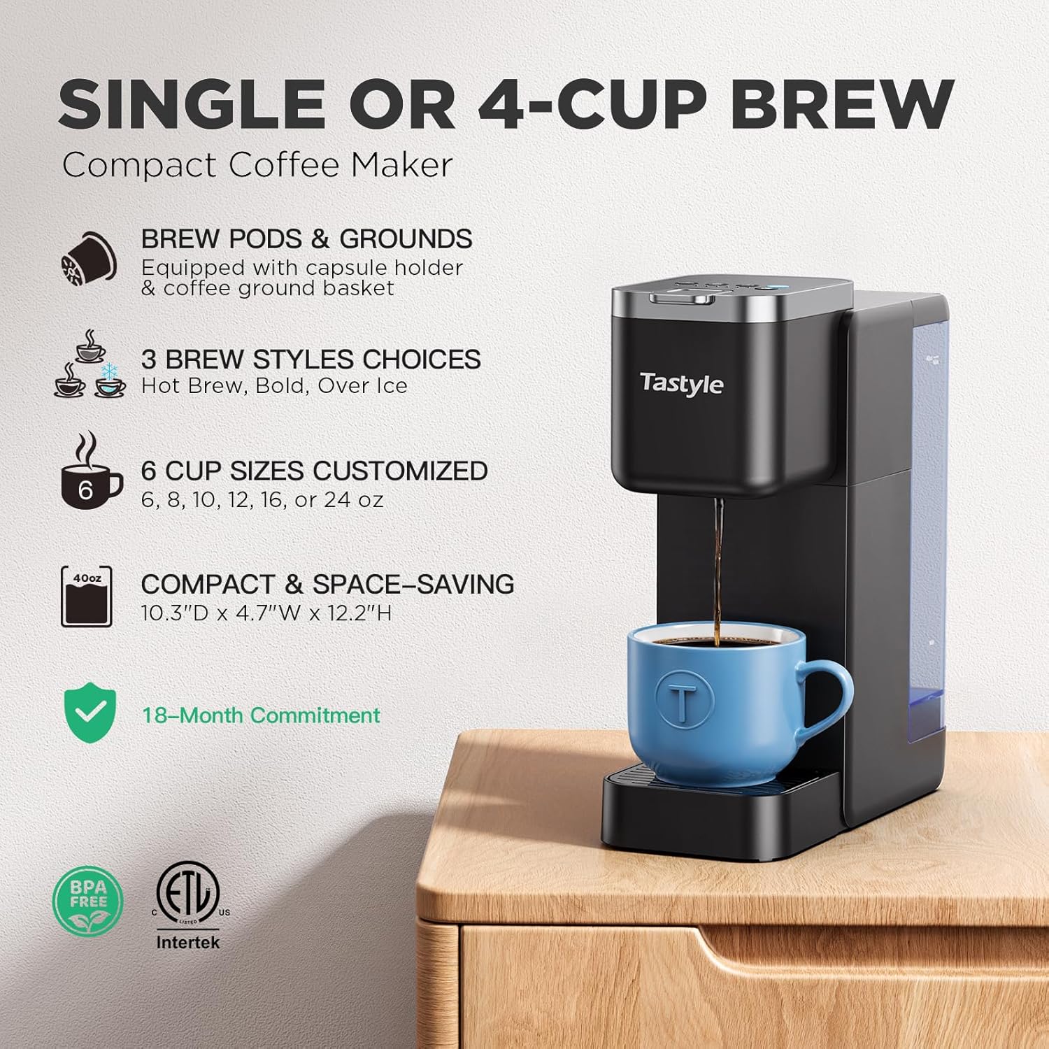 Detalle 2 de Tastyle Single Serve Coffee Maker 40oz