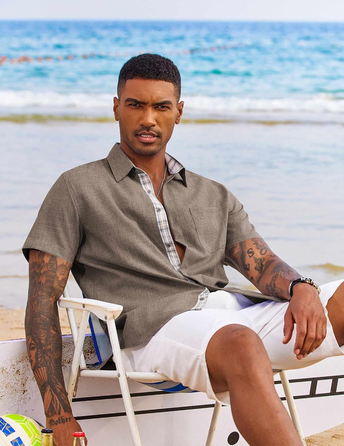 Thumbnail 3 de COOFANDY Men's Short Sleeve Button Down Shirt with Pocket – Lightweight Summer Beach Style