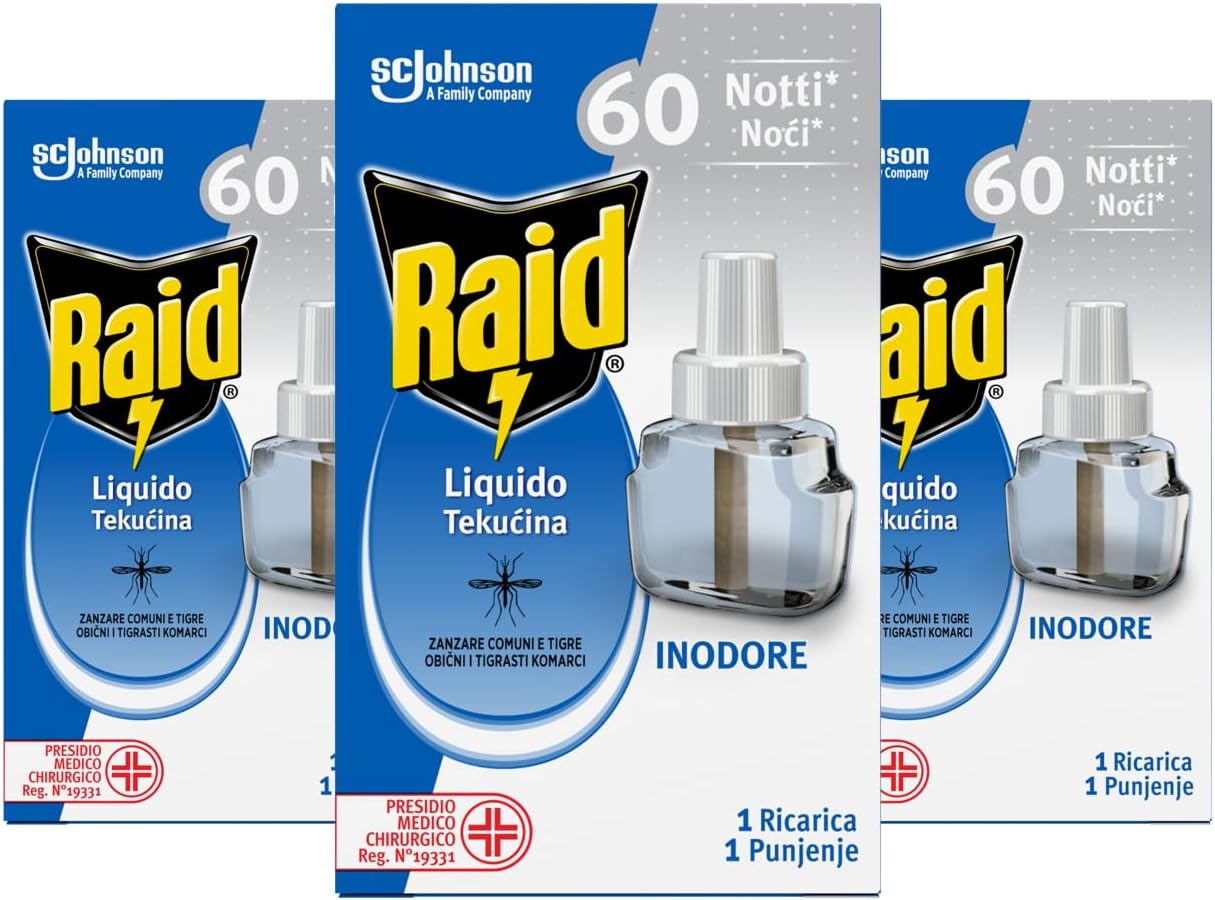 Detalle de Raid Liquido Elettrico Inodore Antizanzare – 3 Ricariche 60 Notti per Zanzare comuni e tigre