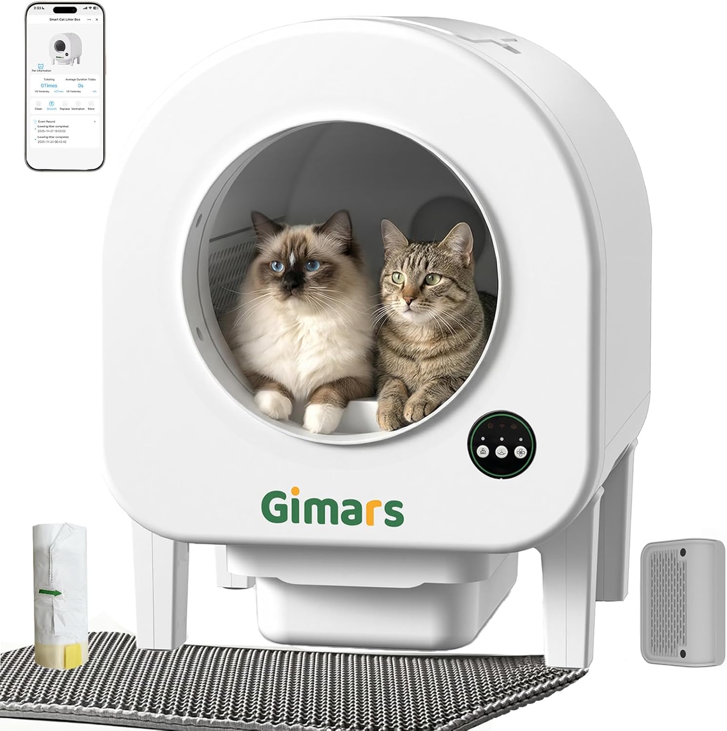 Detalle de Gimars XXL 90L Anti-Pinch Self-Cleaning Cat Litter Box with App Control