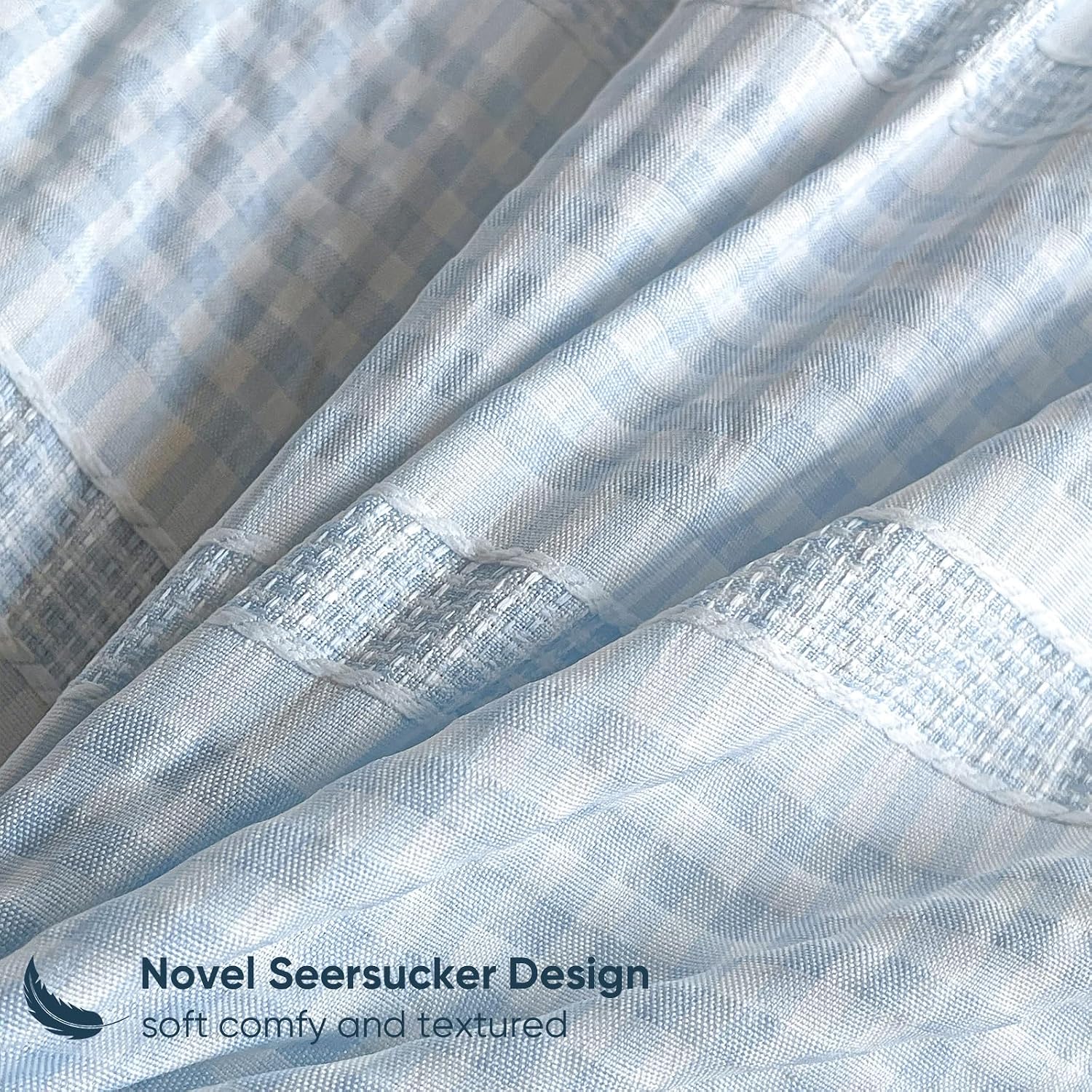 Detalle de Guchuang Bedding Blue Seersucker Duvet Cover Set (Double, 200x200cm) – 3-Piece Microfibre Bedding Set