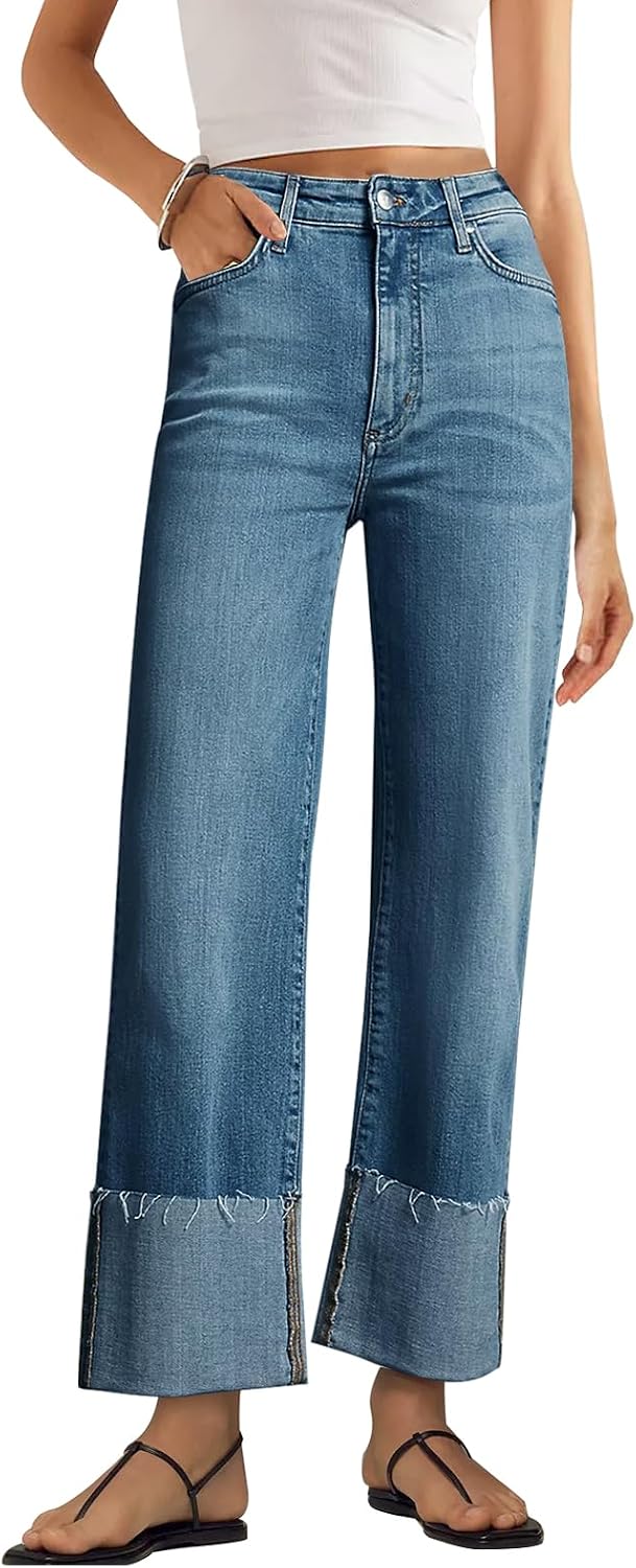 Detalle de KUNMI womens wide leg jeans high waist