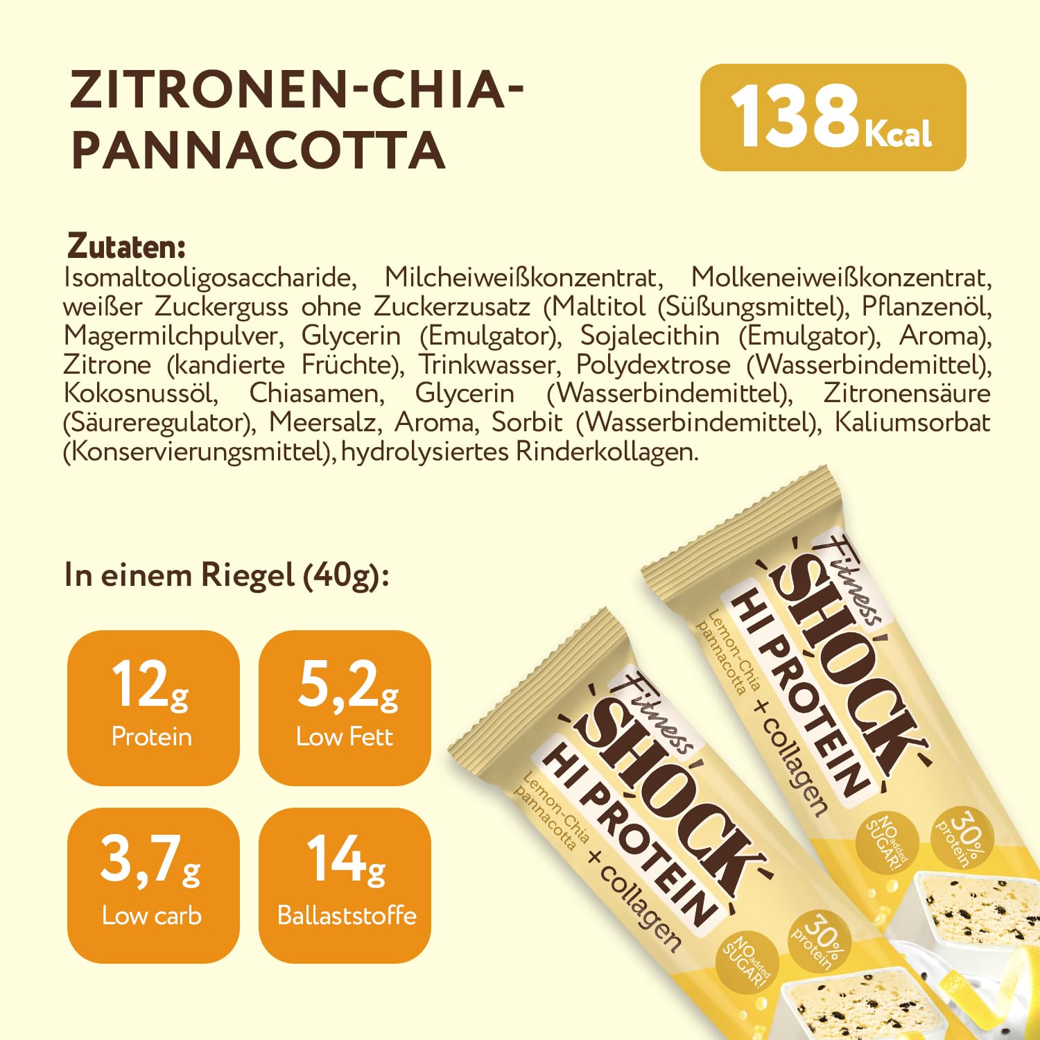 Thumbnail 6 de FitnesSHOCK Proteinriegel-Set mit 12 g Eiweiß pro Riegel (30 %) – Zitronen-Chia-Pannacotta, zuckerfrei, 12er-Pack