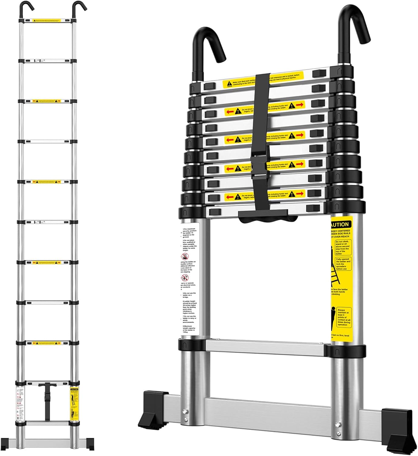 EASelect Telescopic Extension Loft Ladder 3.2m Aluminium (EN131) with Stabiliser Bar