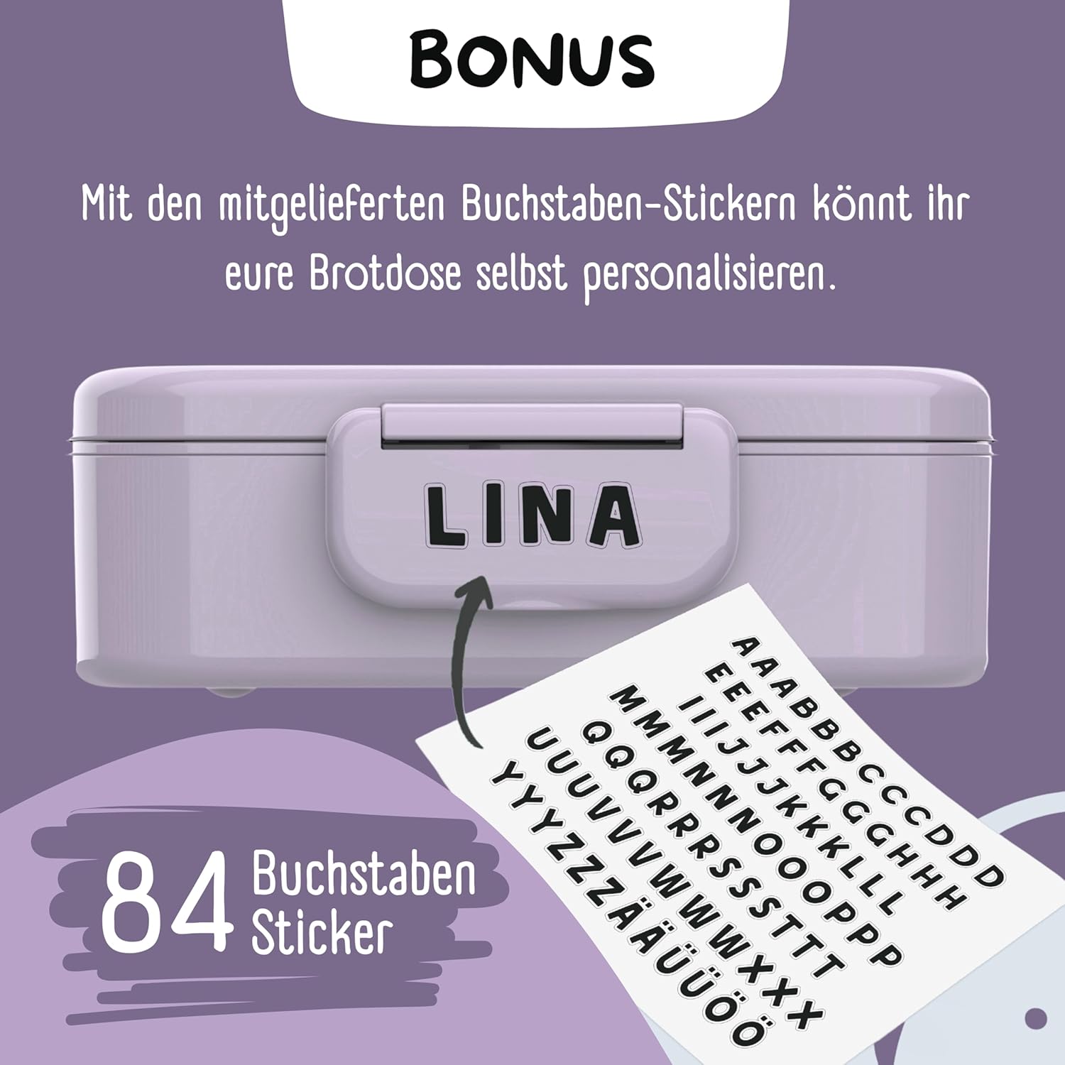 Thumbnail 6 de BEARFOOT Brotdose Kinder mit Fächern (BPA-frei, auslaufsicher) – Lunchbox mit Bento-Box-Teiler, Sticker-lila