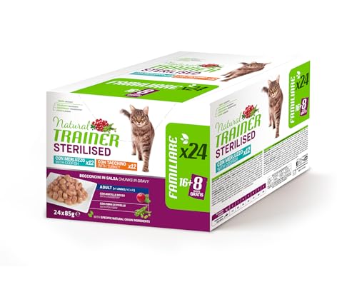 Detalle de Natural Trainer Cibo Umido per Gatti Adulti Sterilizzati – Tacchino e Merluzzo, Multipack 24 x 85 g