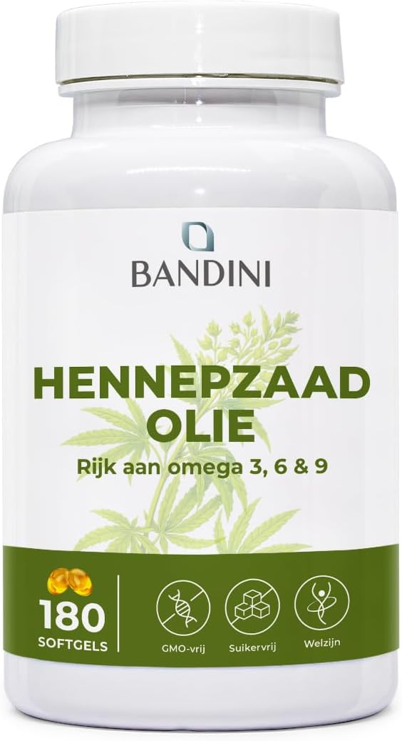 Detalle de BANDINI Hennepzaadolie 1000 mg, 180 vegan softgels met omega 3, 6 en 9