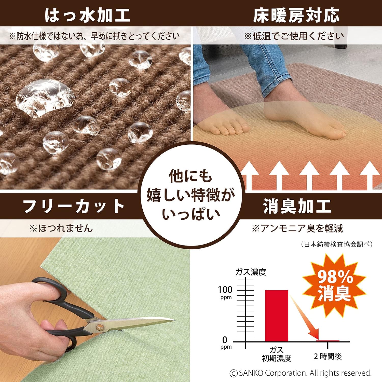 Detalle de おくだけ吸着 OF-75 ずれにくいジョイントマット 45×60cm ブラウン 12枚 日本製・撥水加工