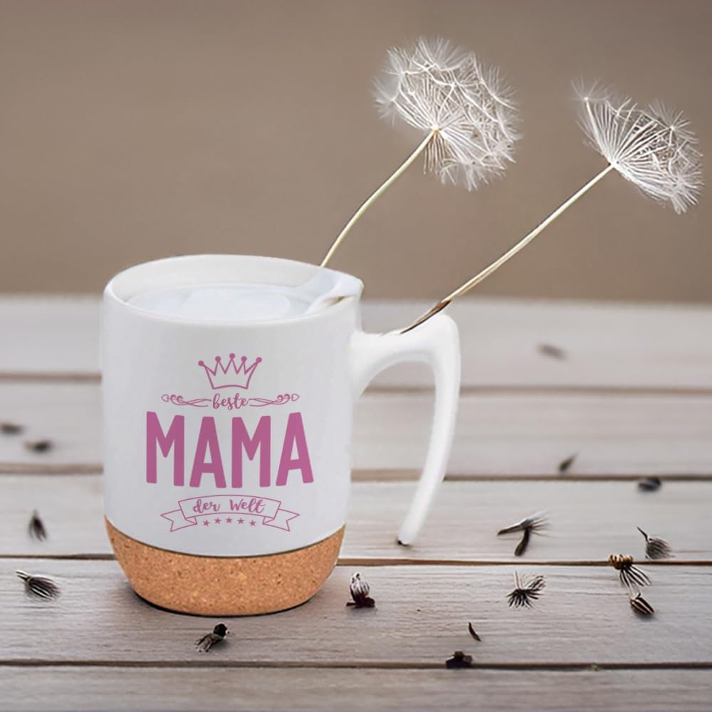 Detalle de Muttertagsgeschenk: Kaffeetasse mit Deckel und Untersetzer – Beste Mama der Welt, 350 ml