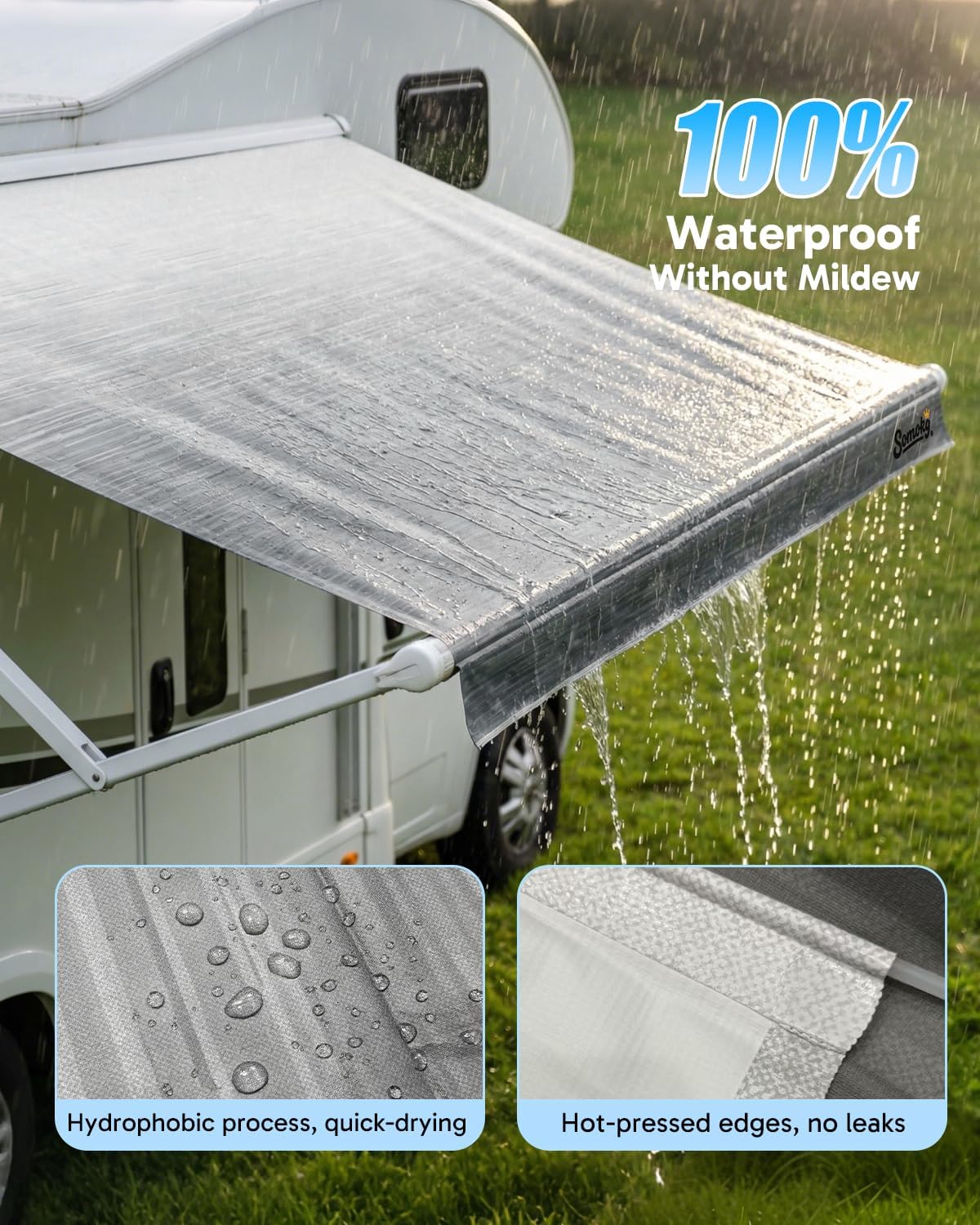 Thumbnail 3 de RV Awning Fabric Replacement (Graphite Gray) 19.5oz Heavy-Duty Vinyl Awning, Heat-Sealed Seamless DIY Canopy (14FT Fabric 13'2")