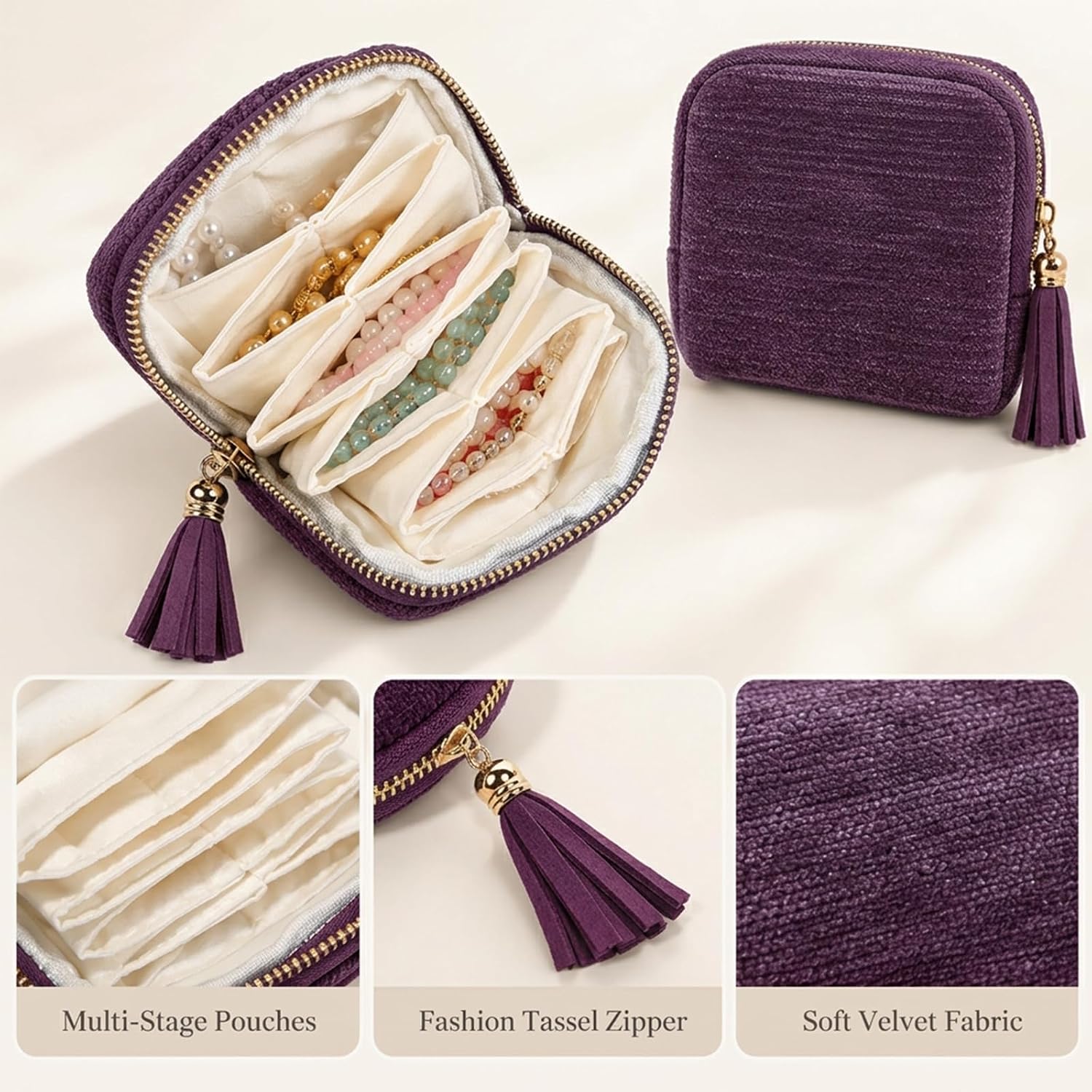Detalle de Stratalife HK1020 Travel Jewelry Case, Dark Purple Velvet Lining, Zipper