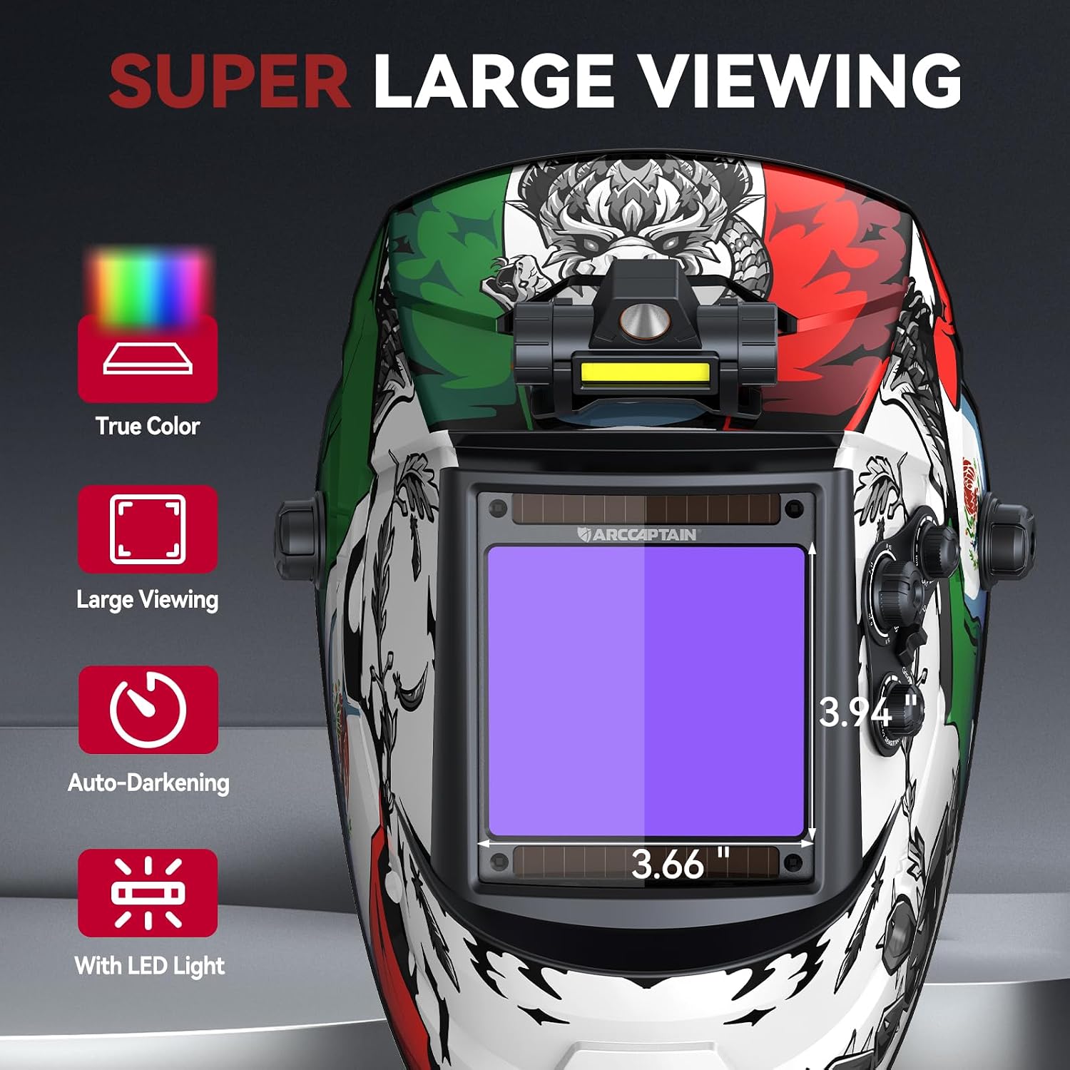 Detalle 2 de ARCCAPTAIN Auto-Darkening Welding Helmet with LED Light, True Color Lens