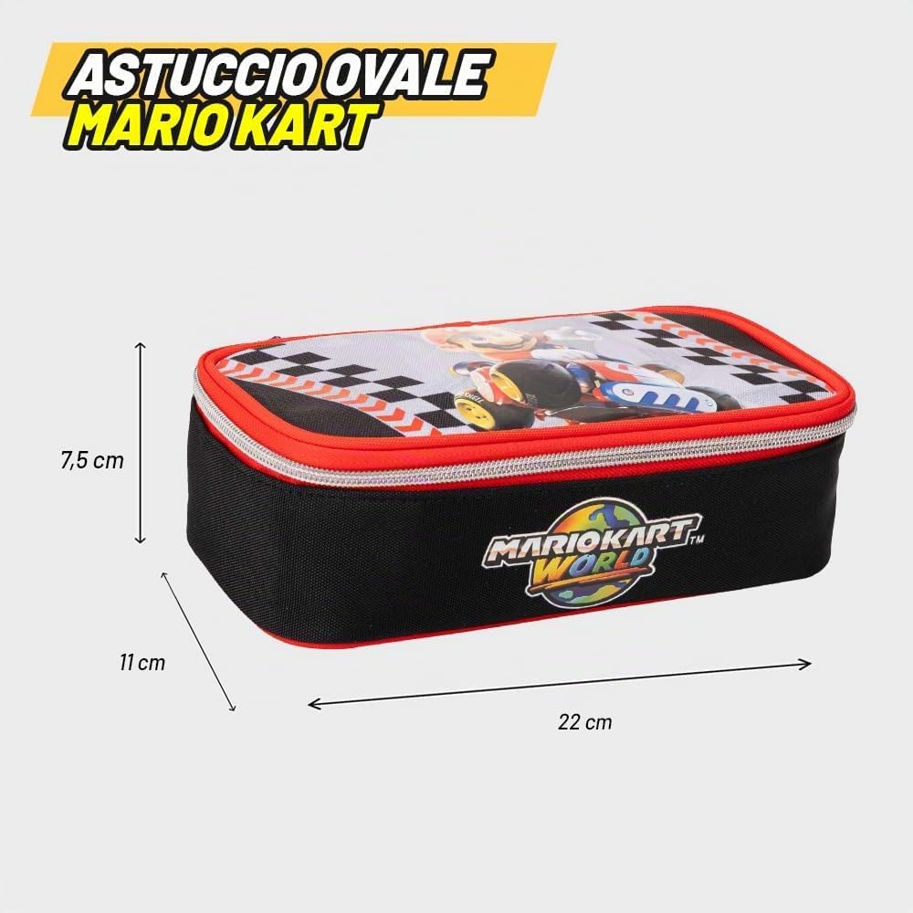 Detalle de MARIO KART Astuccio Scuola Ufficiale: ovale, chiusura a zip e divisorio interno