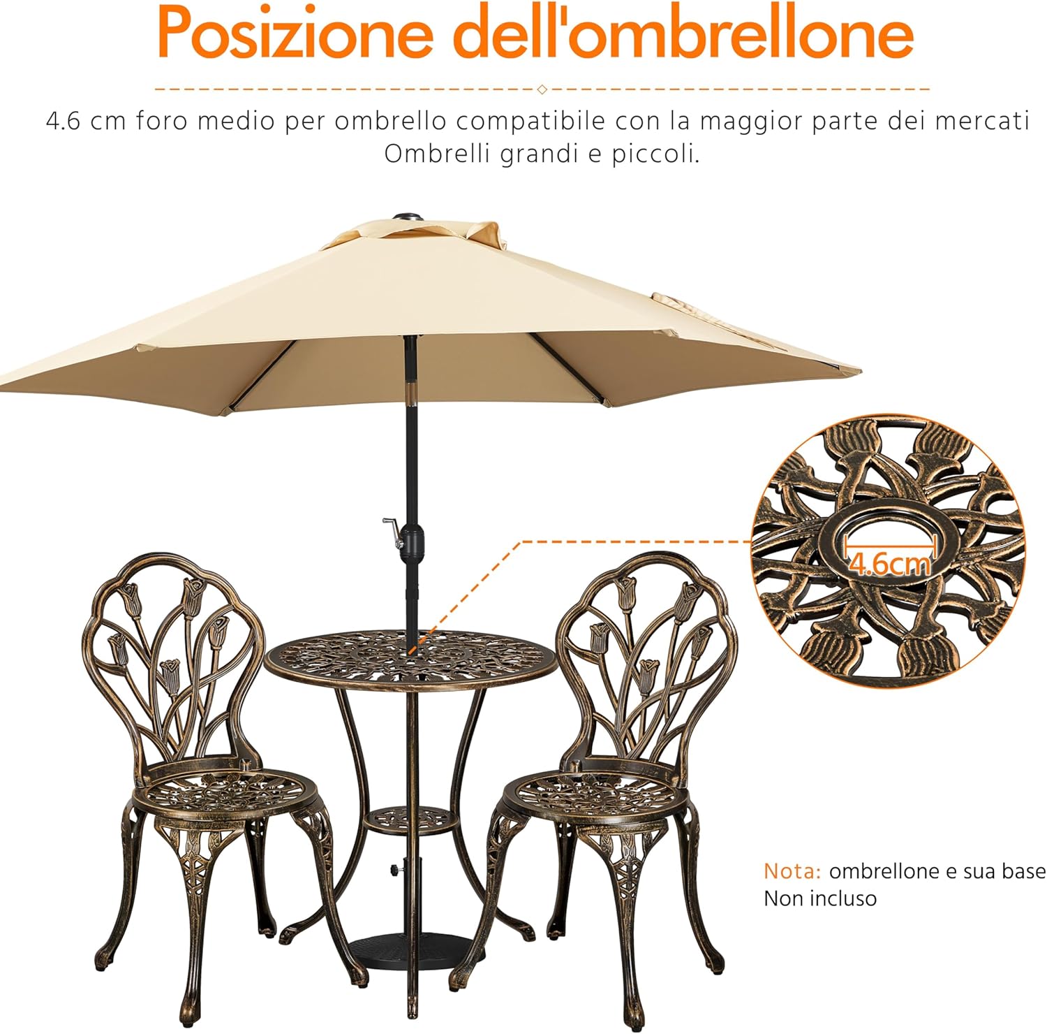 Thumbnail 5 de Yaheetech Set tavolo e sedie da giardino 3 pezzi: stile tulipano in lega di alluminio bronzo