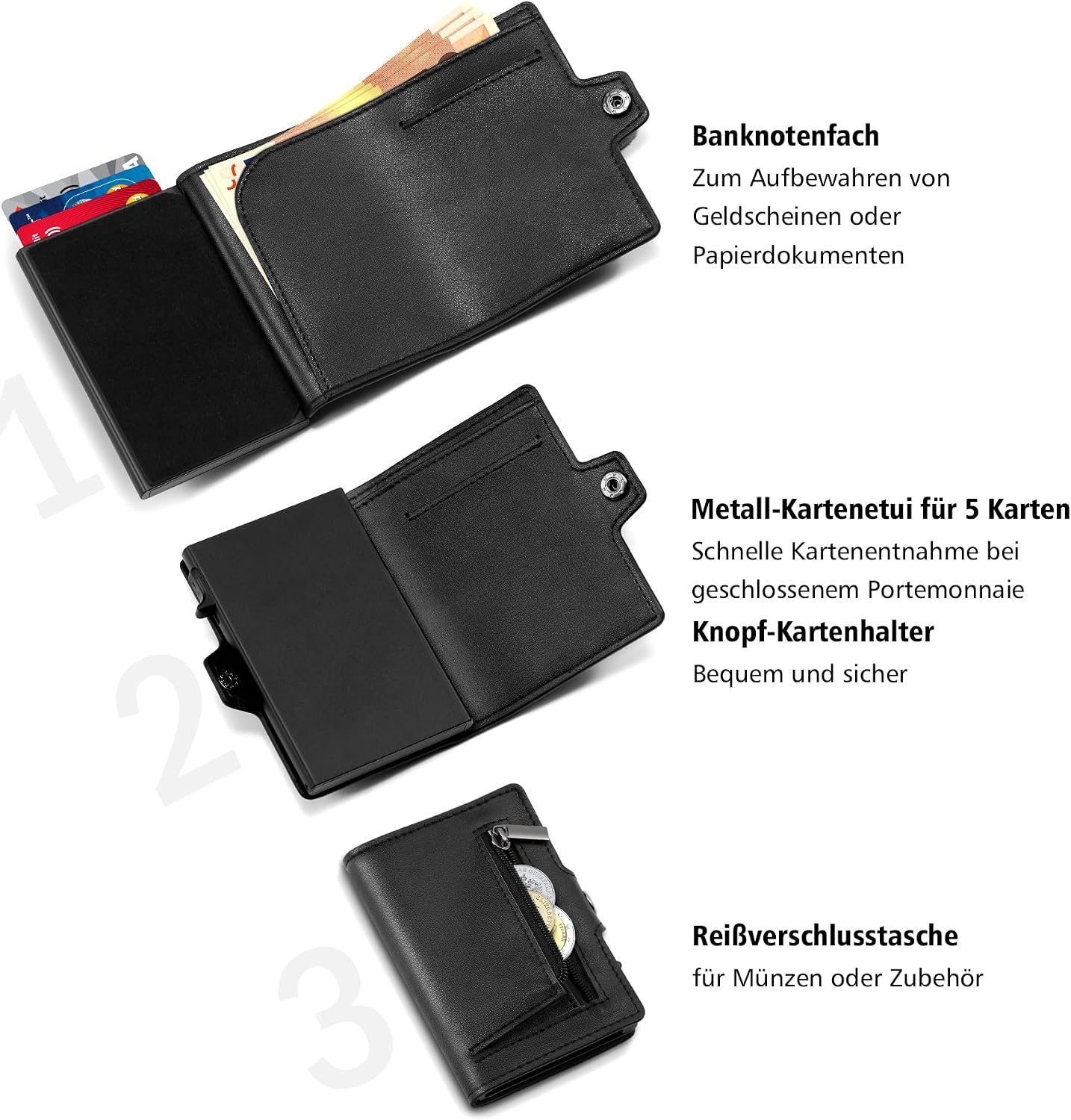 Detalle de TEEHON Geldbörse Herren – Slim Wallet mit RFID-Schutz, Karteneinsatz und Münzfach