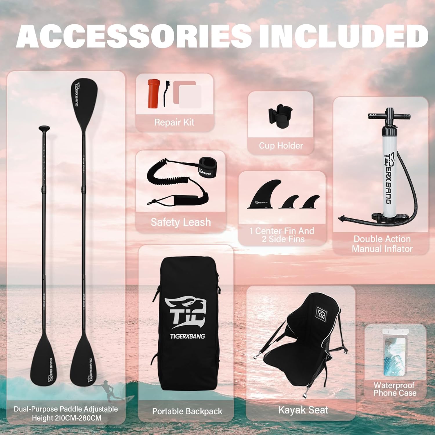 Thumbnail 3 de TIGERXBANG Tavola SUP gonfiabile con sedile fino a 200 kg e accessori completi