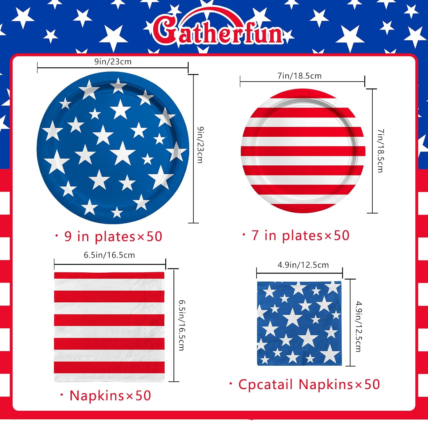 Detalle de American Flag Patriotic Party Supplies Disposable Dinnerware Set — Serves 50