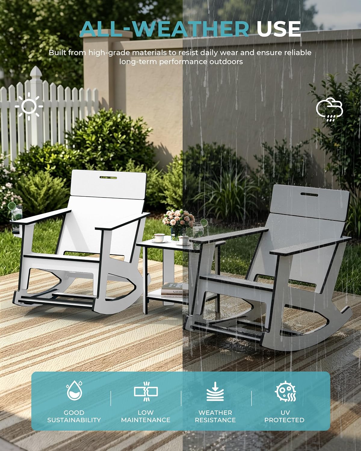 Detalle 2 de Ciokea bistro set White HDPE Patio Set with 2 Tables and 4 Rocking Chairs