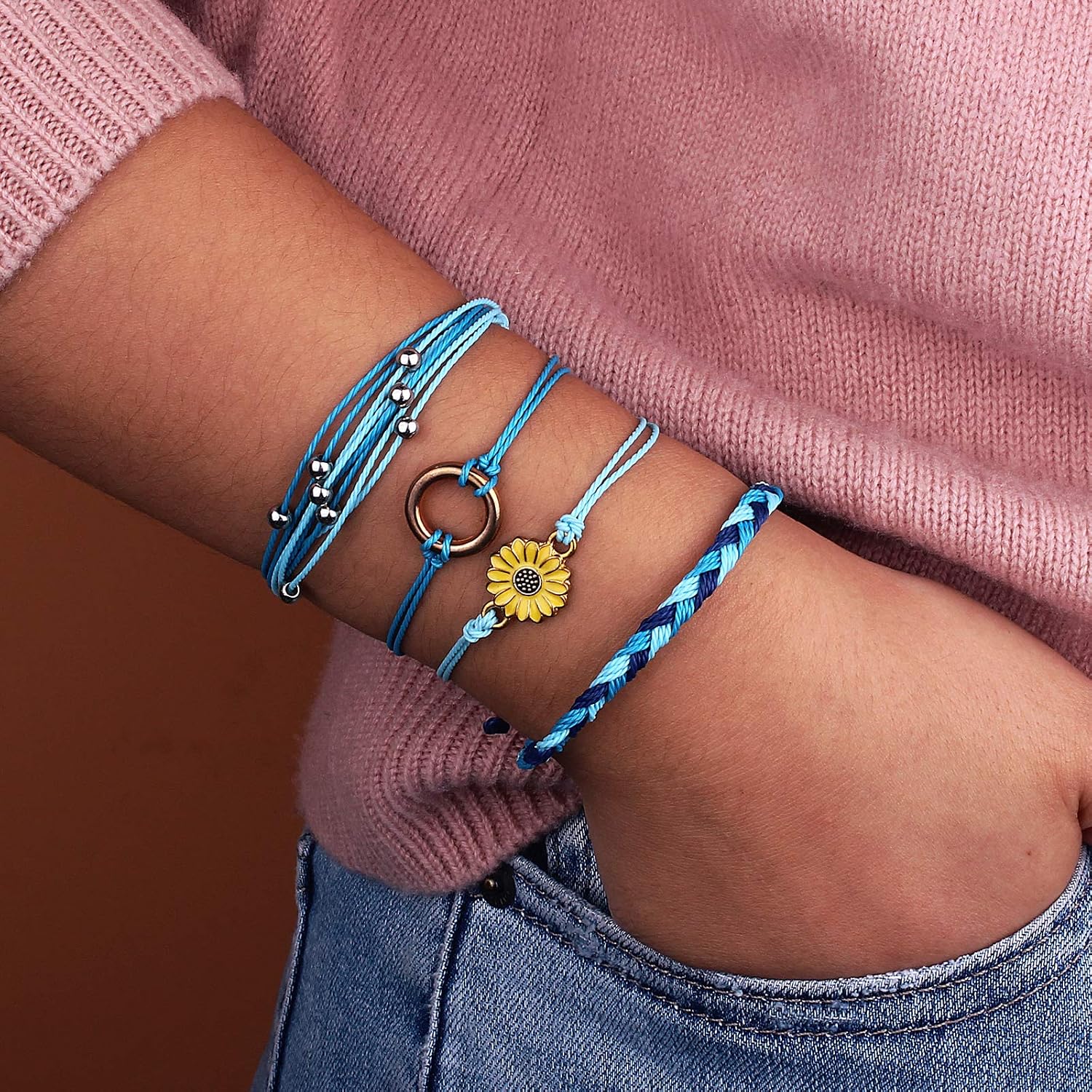 Detalle de Sunflower String Bracelets, Adjustable