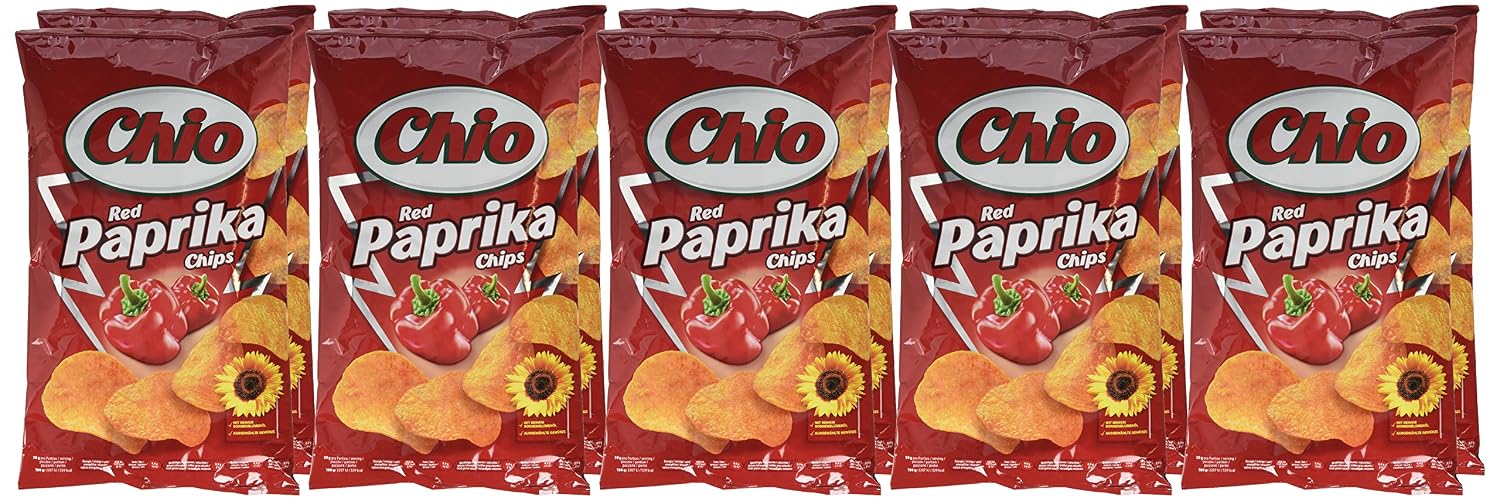 Detalle 2 de Chio Chips Red Paprika – 10x150 g, knusprig-würzige Kartoffelchips aus Sonnenblumenöl