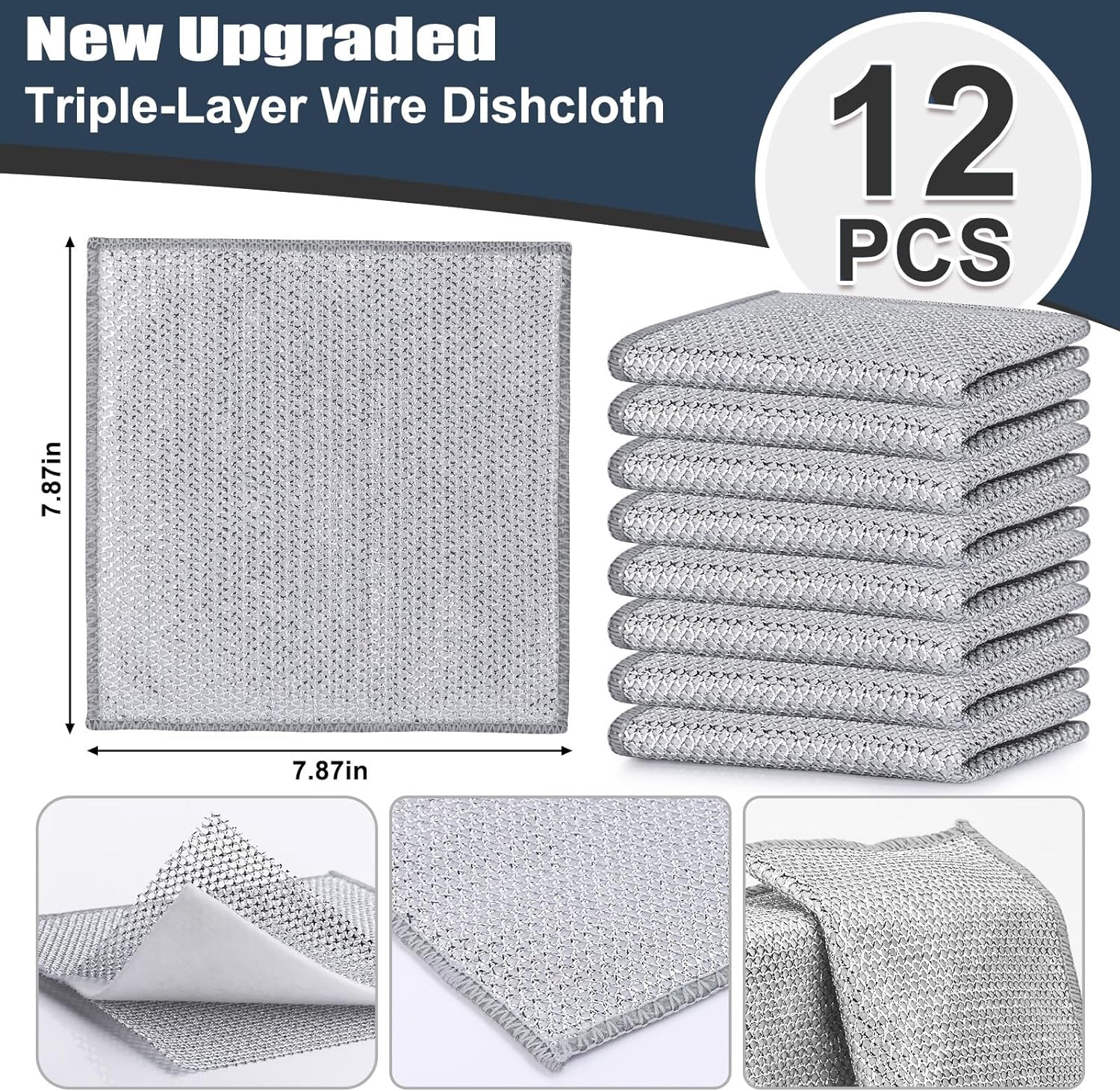 Detalle 2 de Navona NA-606 Triple-Layer Wire Dishcloths, 12-Pack, 6.7-Inch Square