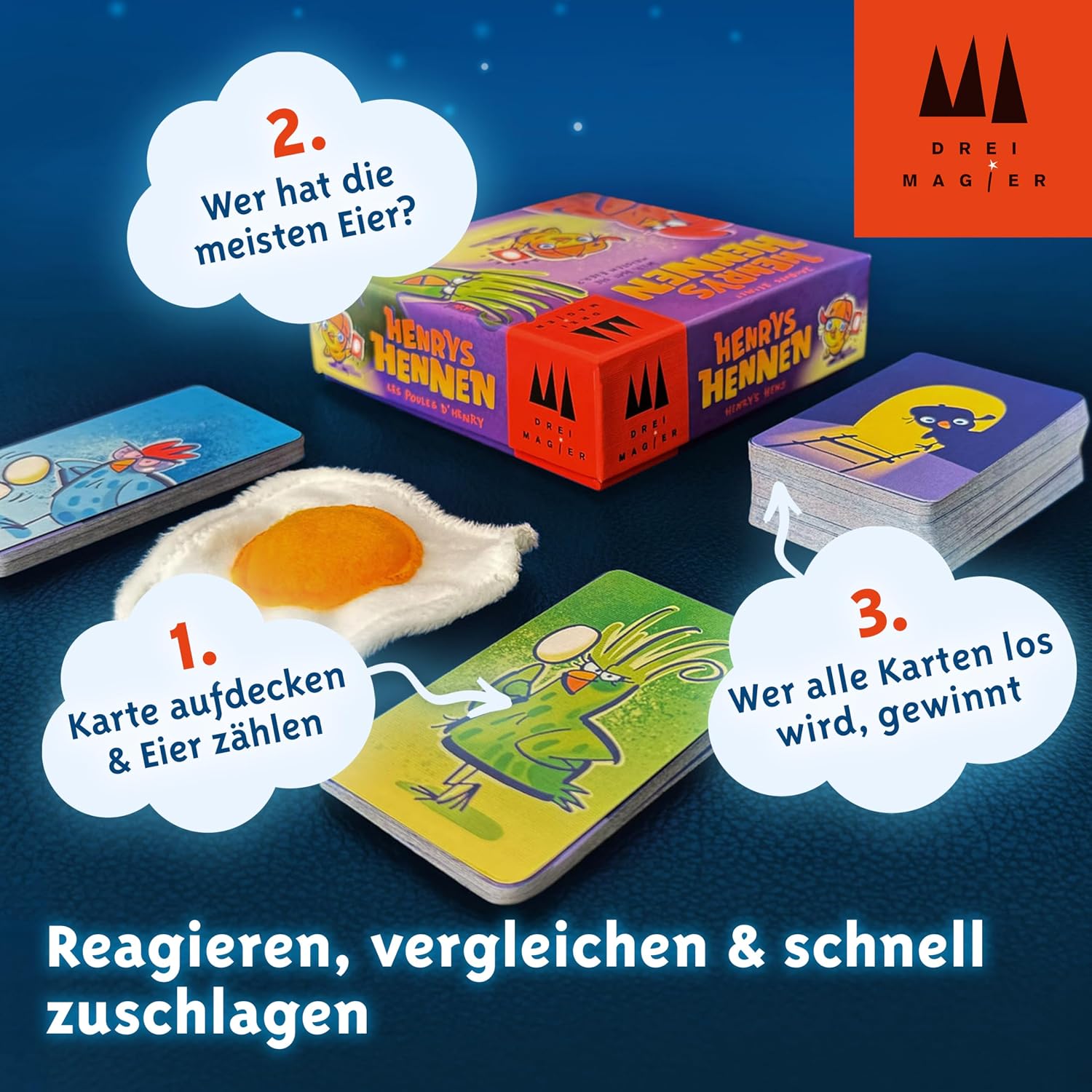 Detalle 2 de Schmidt Spiele 40897 Henrys Hennen – „Drei Magier“ Kartenspiel für Kinder (2–6 Spieler)