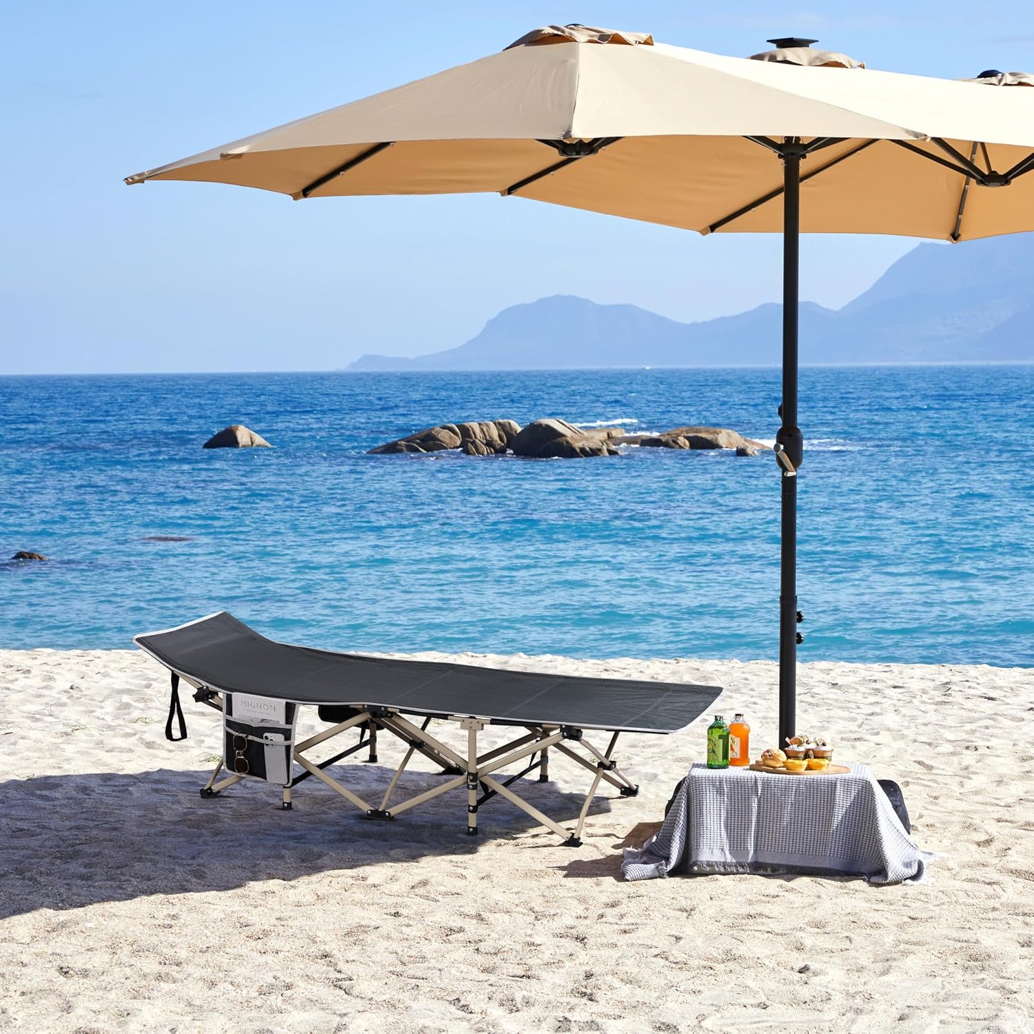 Detalle de Yaheetech lettino da campeggio pieghevole portatile grigio 186 x 66 x 52 cm, con borsa