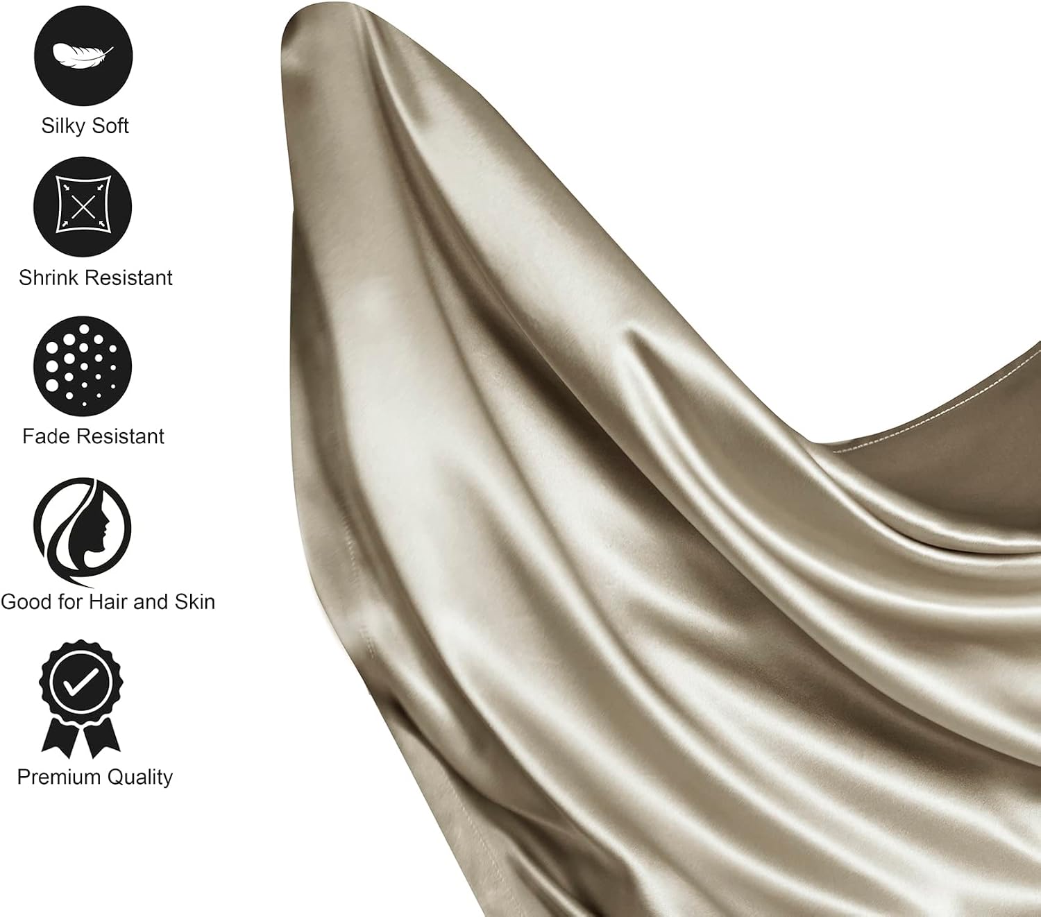 Detalle de Lanest Housing Queen Satin Sheet Set, Taupe, 14-Inch Deep Pocket