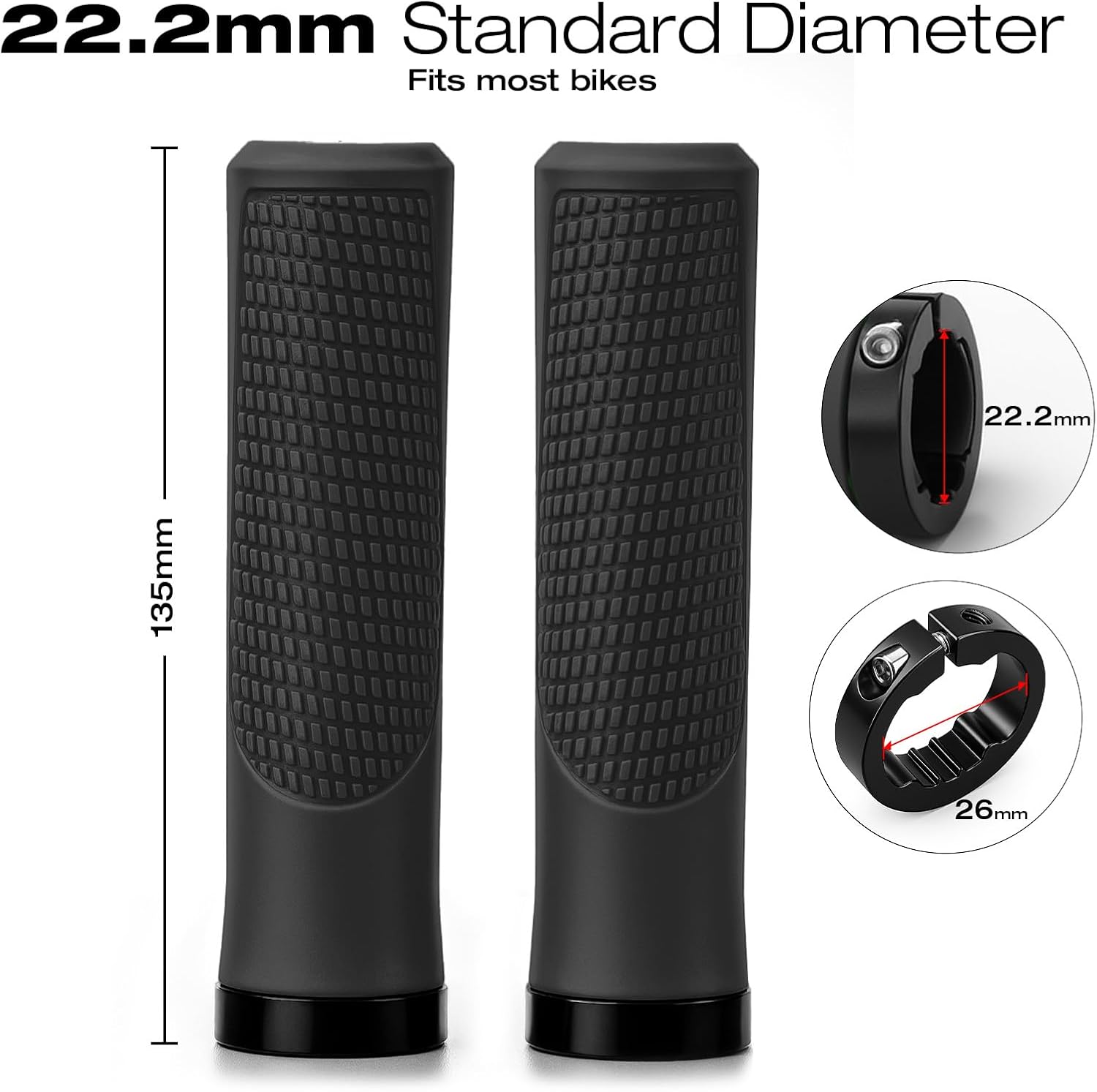 Detalle de Adiwo Paio di Manopole per Mountain Bike, Diametro 22 mm, Lunghezza 135 mm, in Alluminio con Chiusura Antiscivolo – Nero