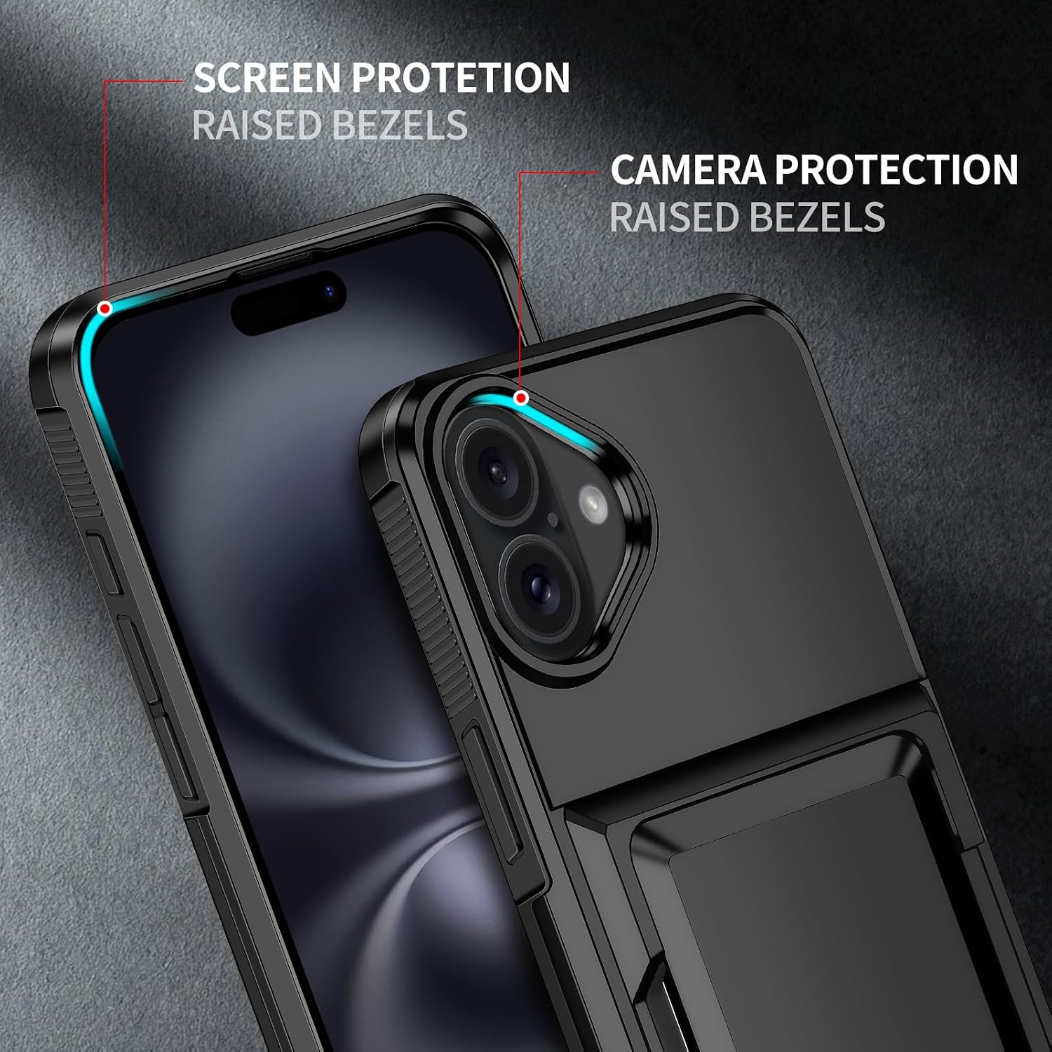 Detalle de Aolcev iPhone 16 Wallet Case with Card Holder (up to 4 cards) – Dual Layer Shockproof in Black