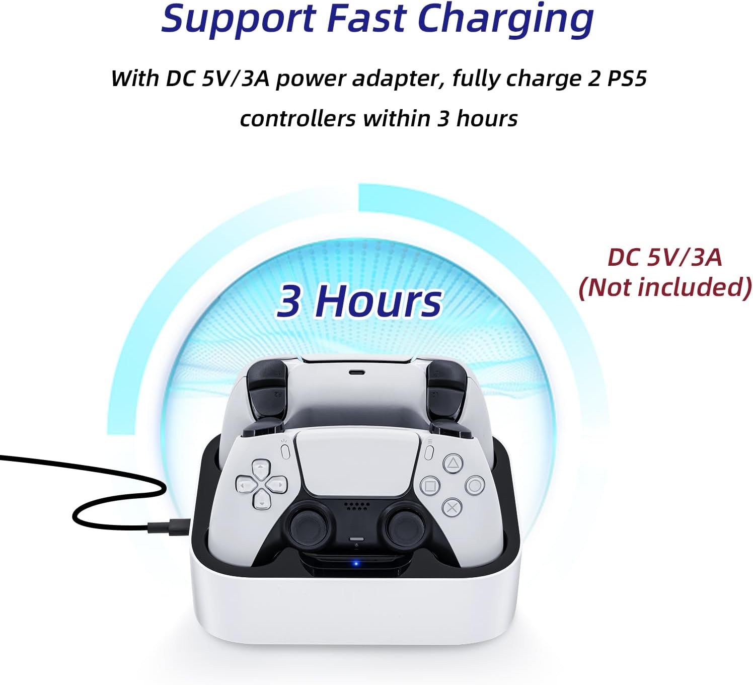 Thumbnail 4 de Station de charge double Mcbazel pour manettes PS5 DualSense (blanc) avec LED et protection anti-surchauffe