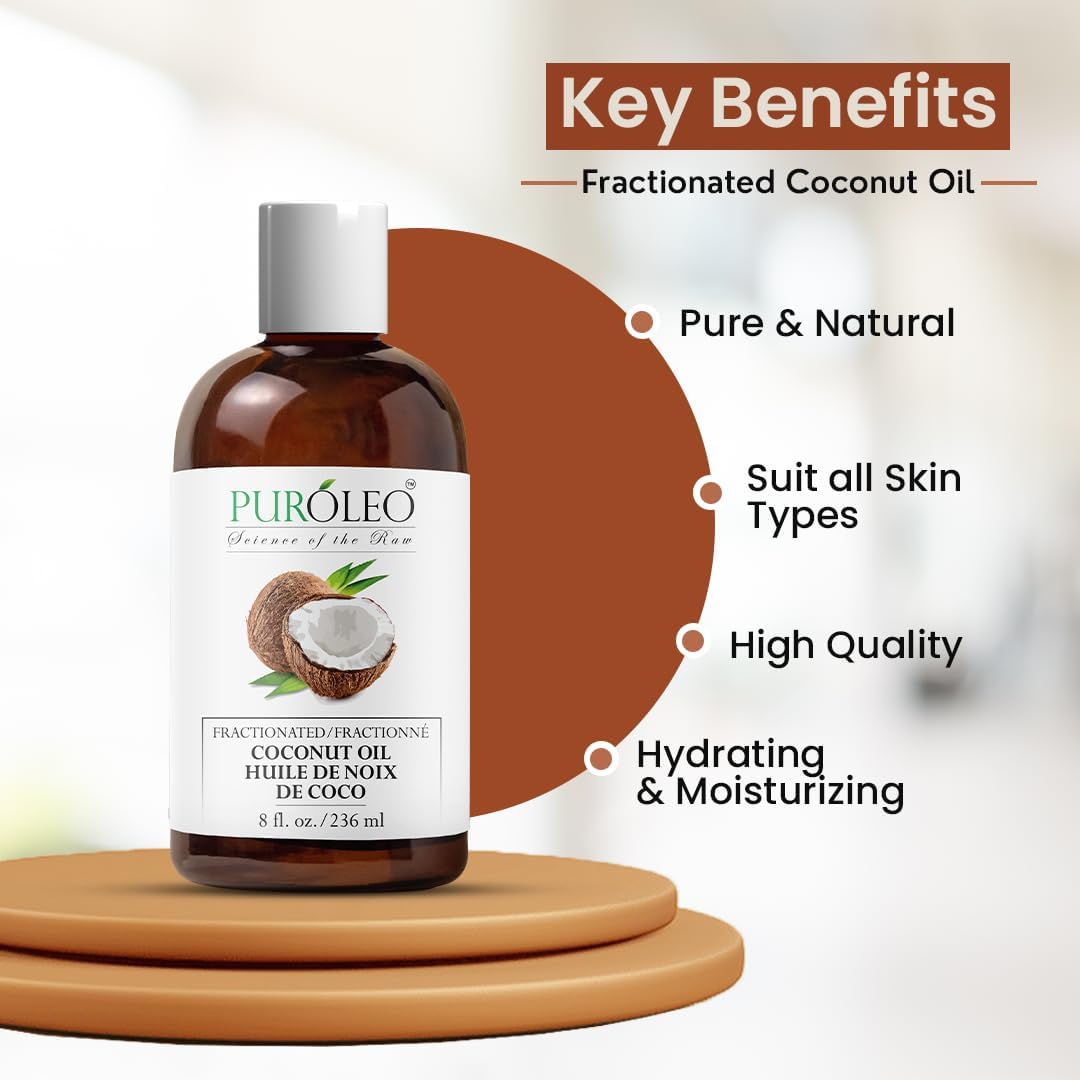 Detalle de PURÓLEO Fractionated Coconut Oil, 8 fl oz/236 mL Moisturizer & Carrier Oil