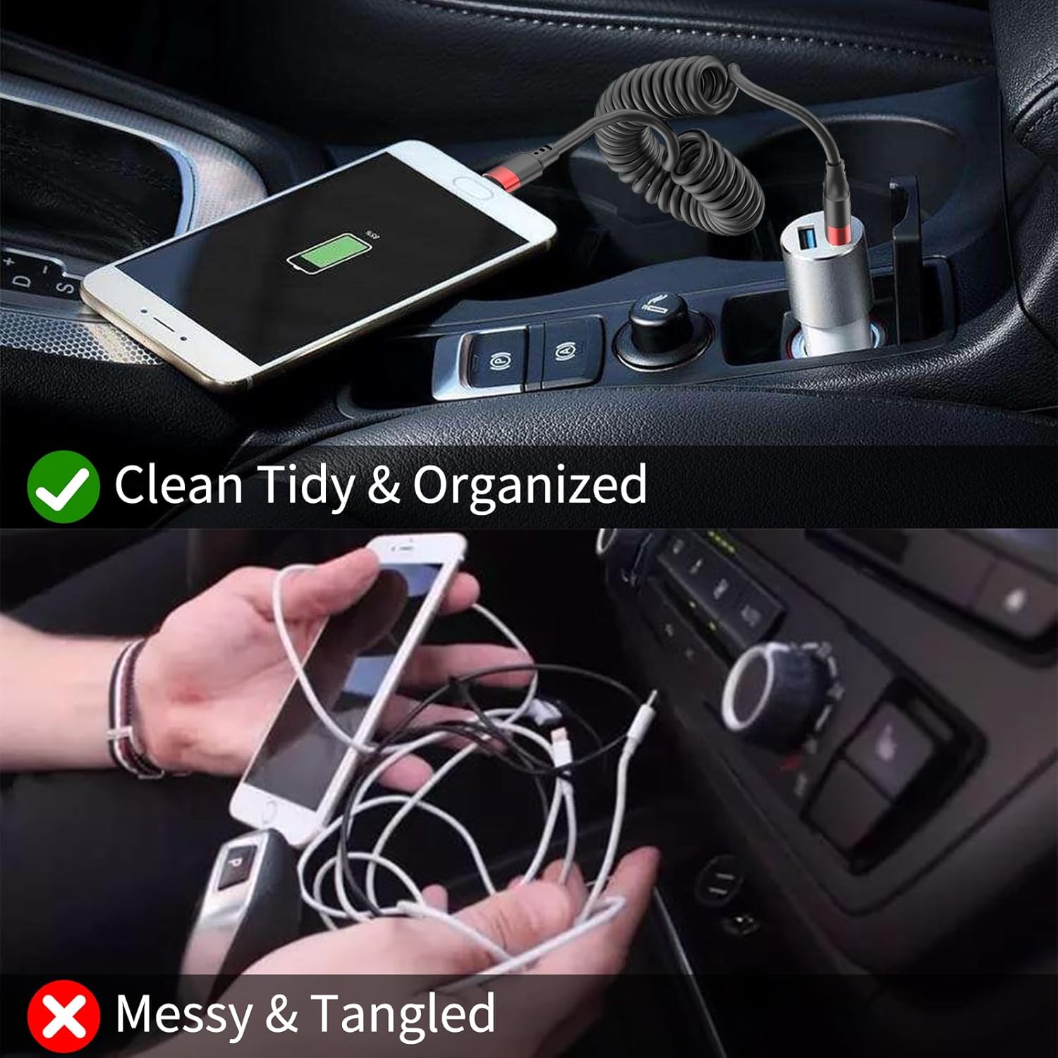 Detalle 2 de Coiled USB C Cable 2-Pack for Car
