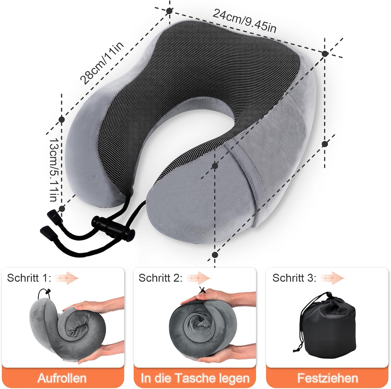 Detalle 2 de ARTREE Almohada de Viaje Ajustable 38% compacta