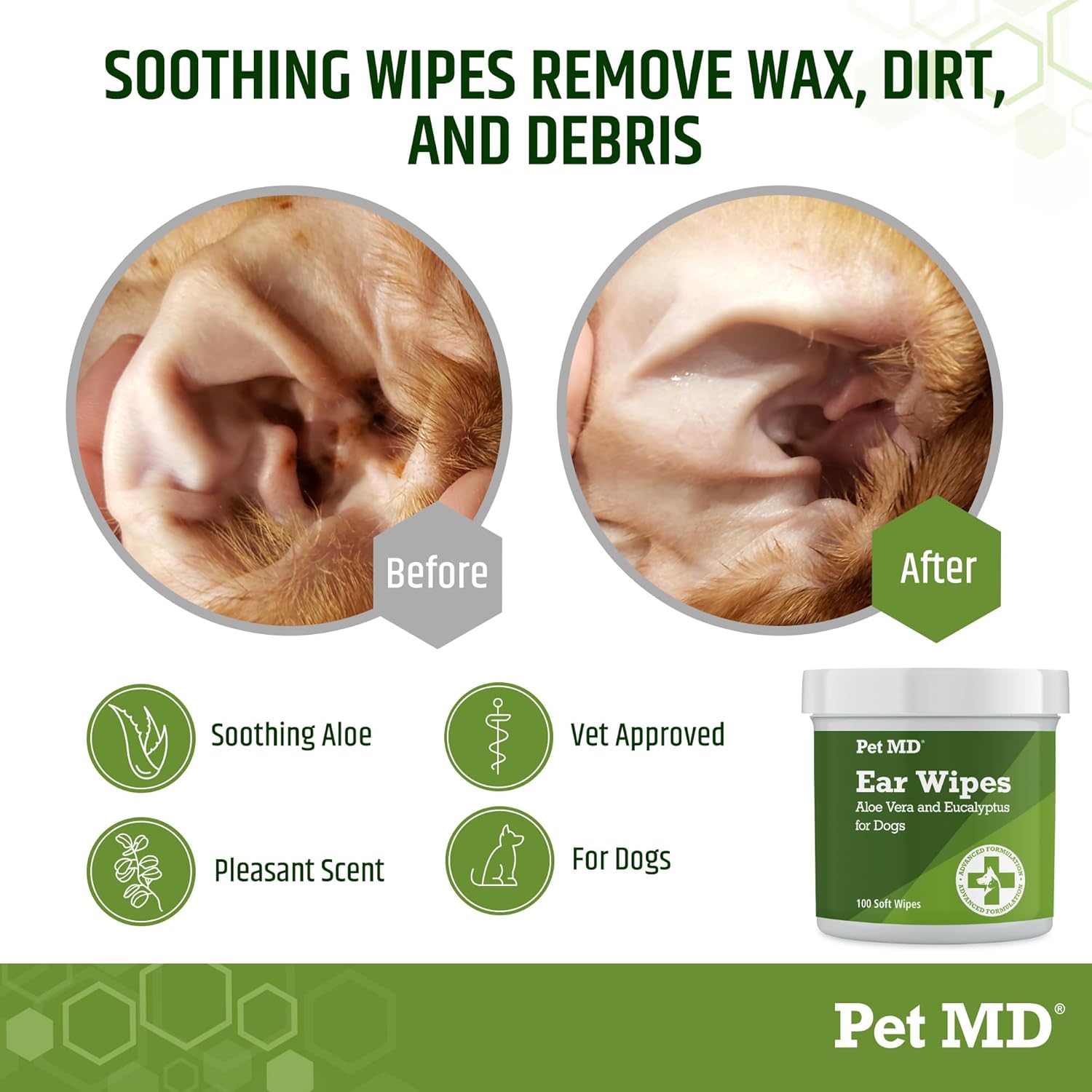 Thumbnail 1 de Pet MD Dog Optical Cleaner Ear Wipes (100ct) with Aloe & Eucalyptus