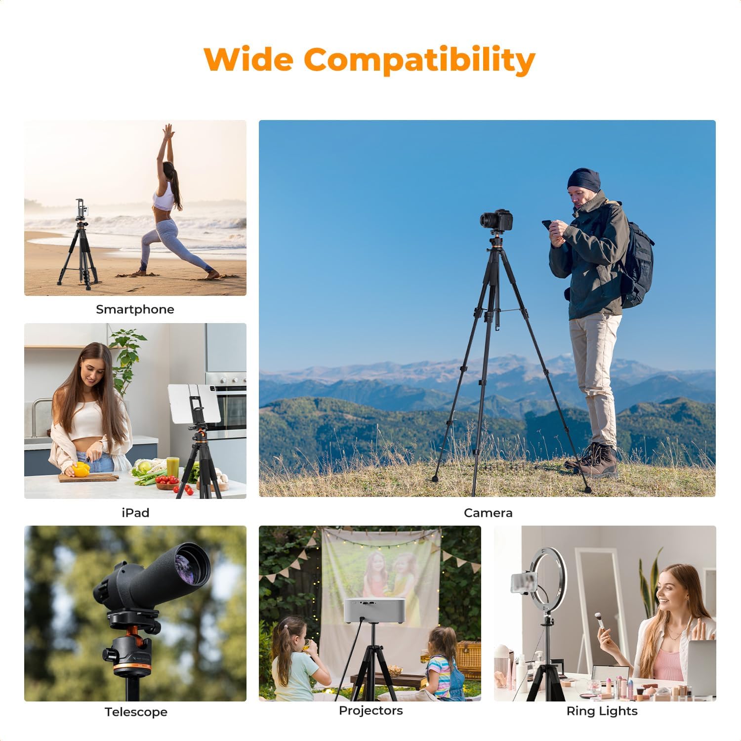 Thumbnail 6 de K&F CONCEPT 75 Inch Camera Tripod (S255A3+BH-36) – Lightweight Travel DSLR Tripod with 360° Ball Head and Smartphone Compatibility