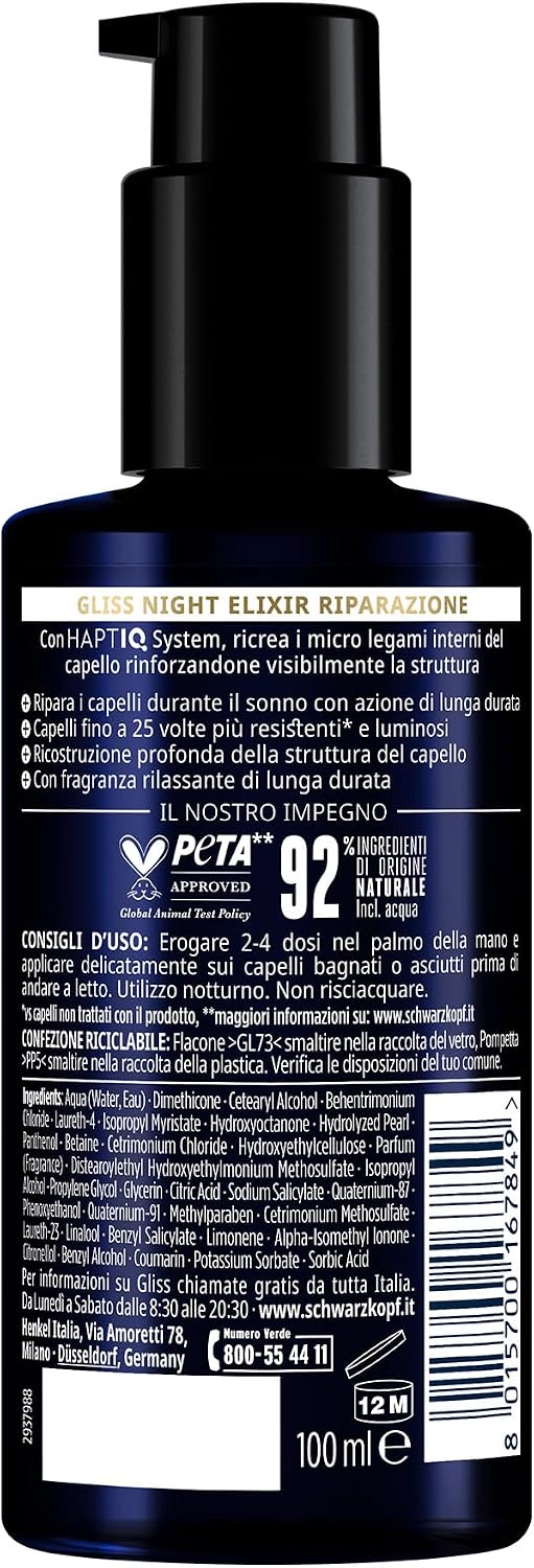 Detalle de Schwarzkopf Gliss Night Elixir nachtserum 100 ml met HAPTIQ en zwarteparelextract